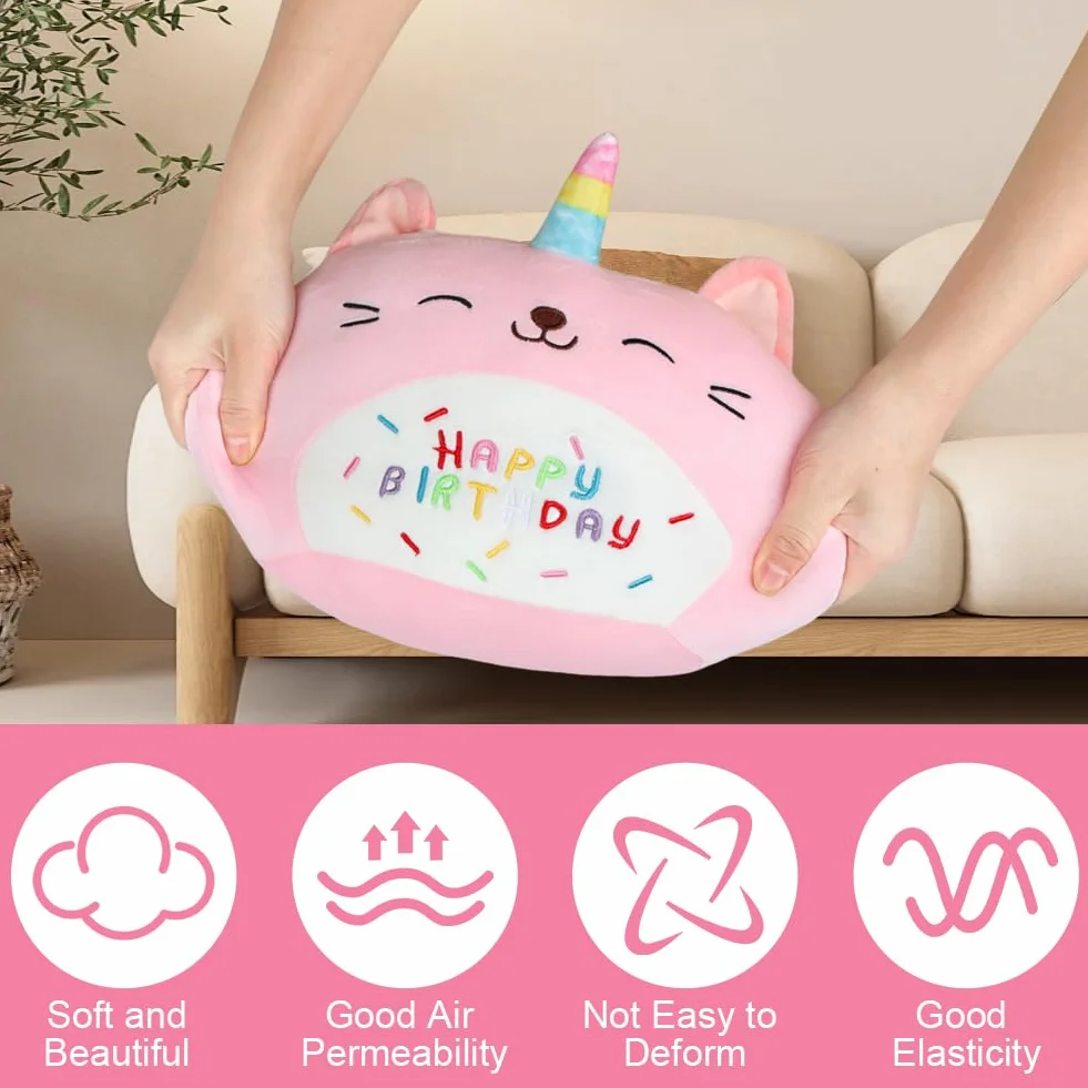 Vicloon Peluche Cuscino, Super Morbido Peluche Gatto, Morbido Peluche Interattivo per Bambini, Regalo per Bambini Ragazza 3+ Anni (Unicorno, 24cm)