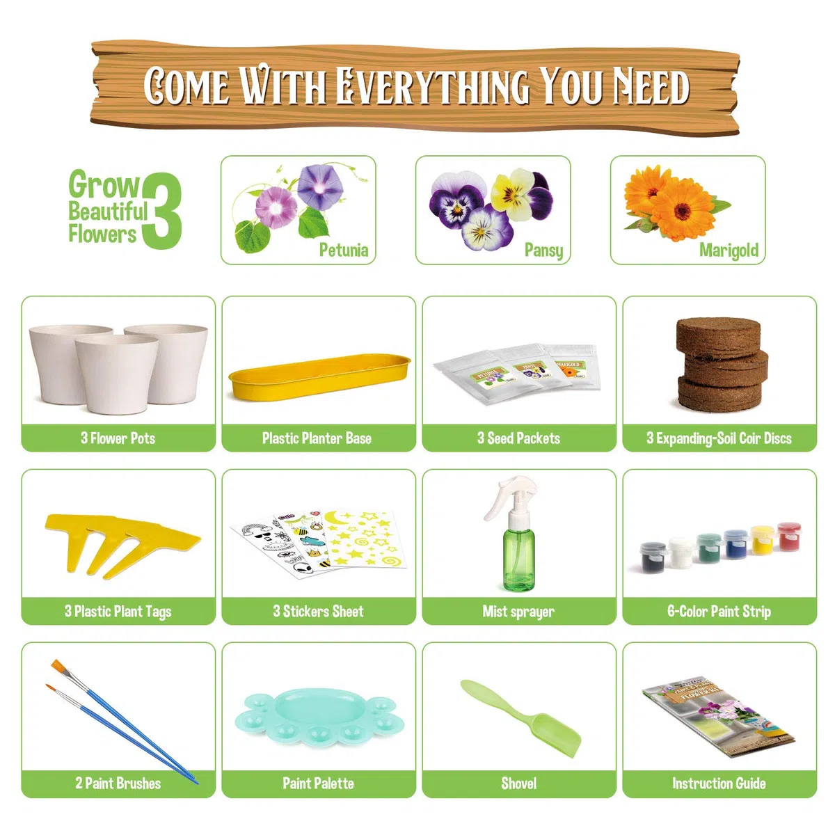 Dr.Daz Kit Pittura e Pianta Fiori per Bambini, completo diy kit coltivazione fiori, Giocattolo STEM, Regalo di Compleanno per Ragazze e Ragazzi 6-13 Anni
