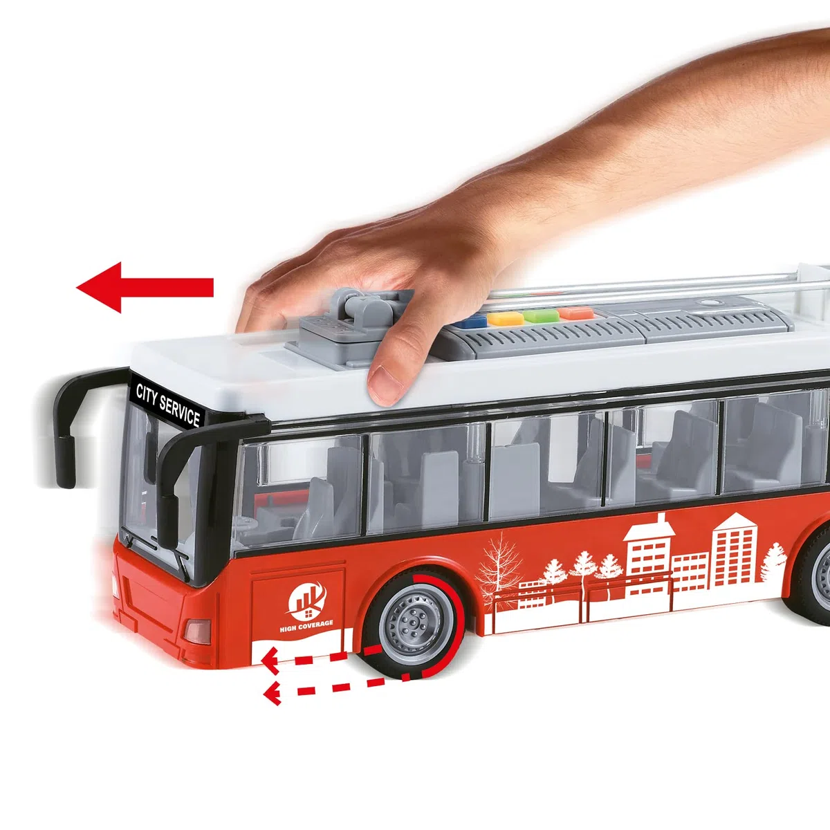 MONDO Motors - Friction BUS - Bus City Service con retrocarica frizione pull back per bambini, rosso - 51238