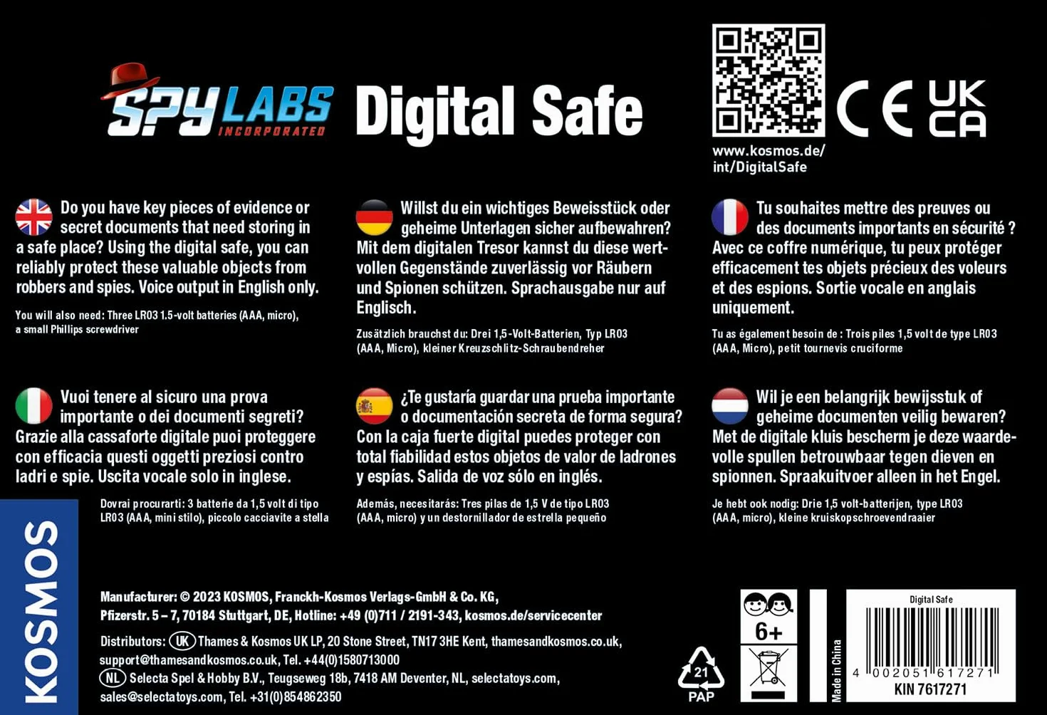 KOSMOS Spy Labs, Digital Safe, Proteggi i tuoi segreti con un codice a quattro cifre,