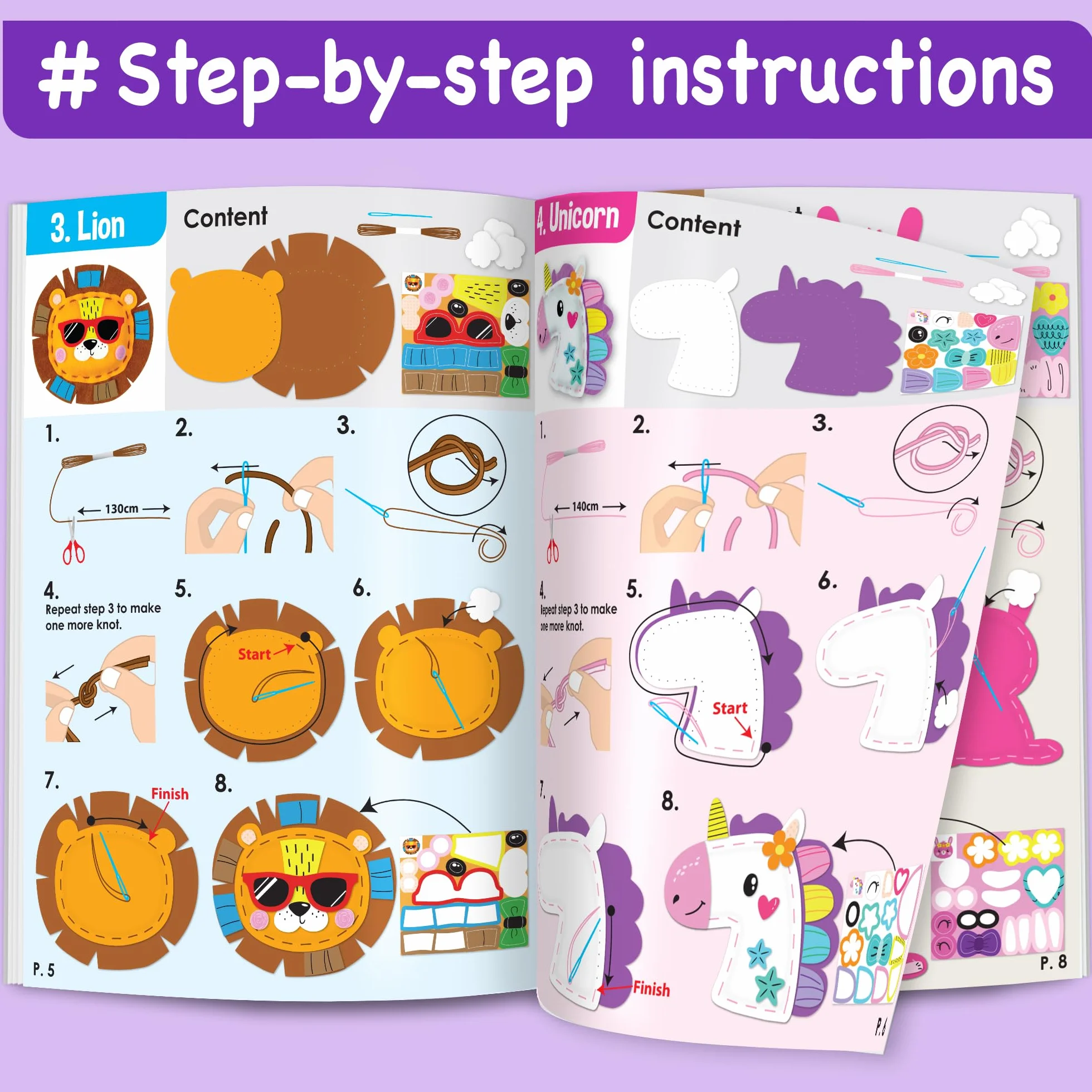EZCRA Kit Cucito Bambine 8 Progetti Unicorno e Animali Feltro 4-8 Anni