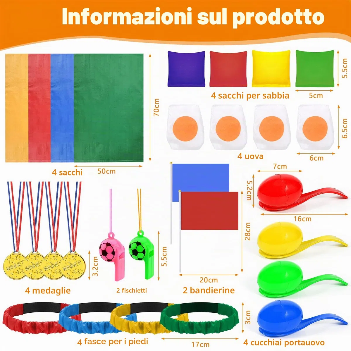 Giochi da Giardino per Bambini, 4 in 1 Giochi All'aperto per bambini, Sacchi di Sabbia, Uova e cucchiai, 3 Giochi di Corse di Gambe, Giochi da Giardino per feste di compleanno