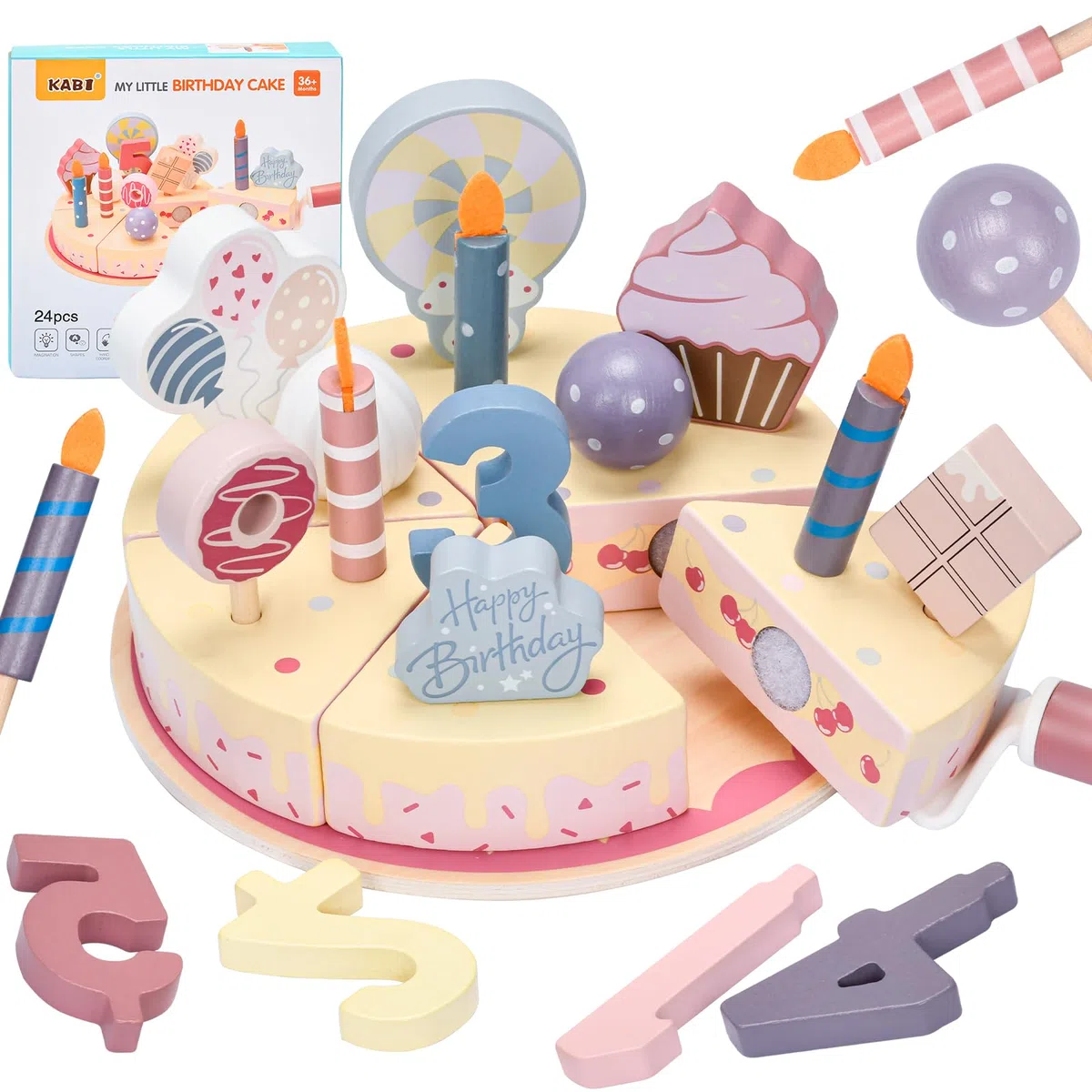 Accessoires De Cuisine En Bois Pour Gâteau D'anniversaire, Jouets De Cuisine Pour Enfants, Gâteau D'anniversaire En Bois Modulable Et Séparable, Jouets De Cuisine, Cadeau En Bois Pour Enfants