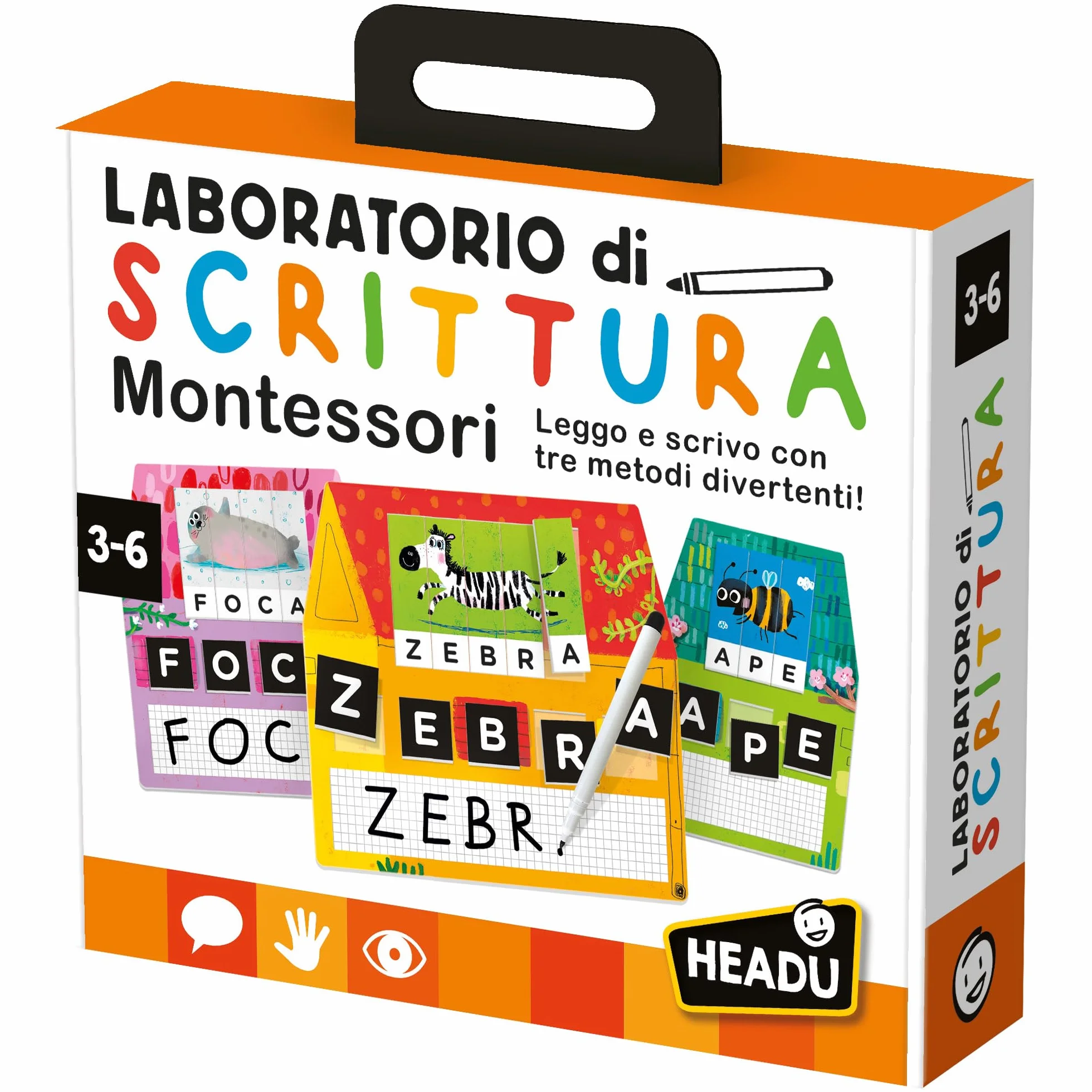 HEADU - Laboratorio di Scrittura Montessori - Leggo e Scrivo con 3 Metodi Divertenti | Giochi Educativi 3 4 5 6 Anni, Gioco Montessori per Imparare a Leggere e Scrivere, Regalo Bambina Regalo Bambino