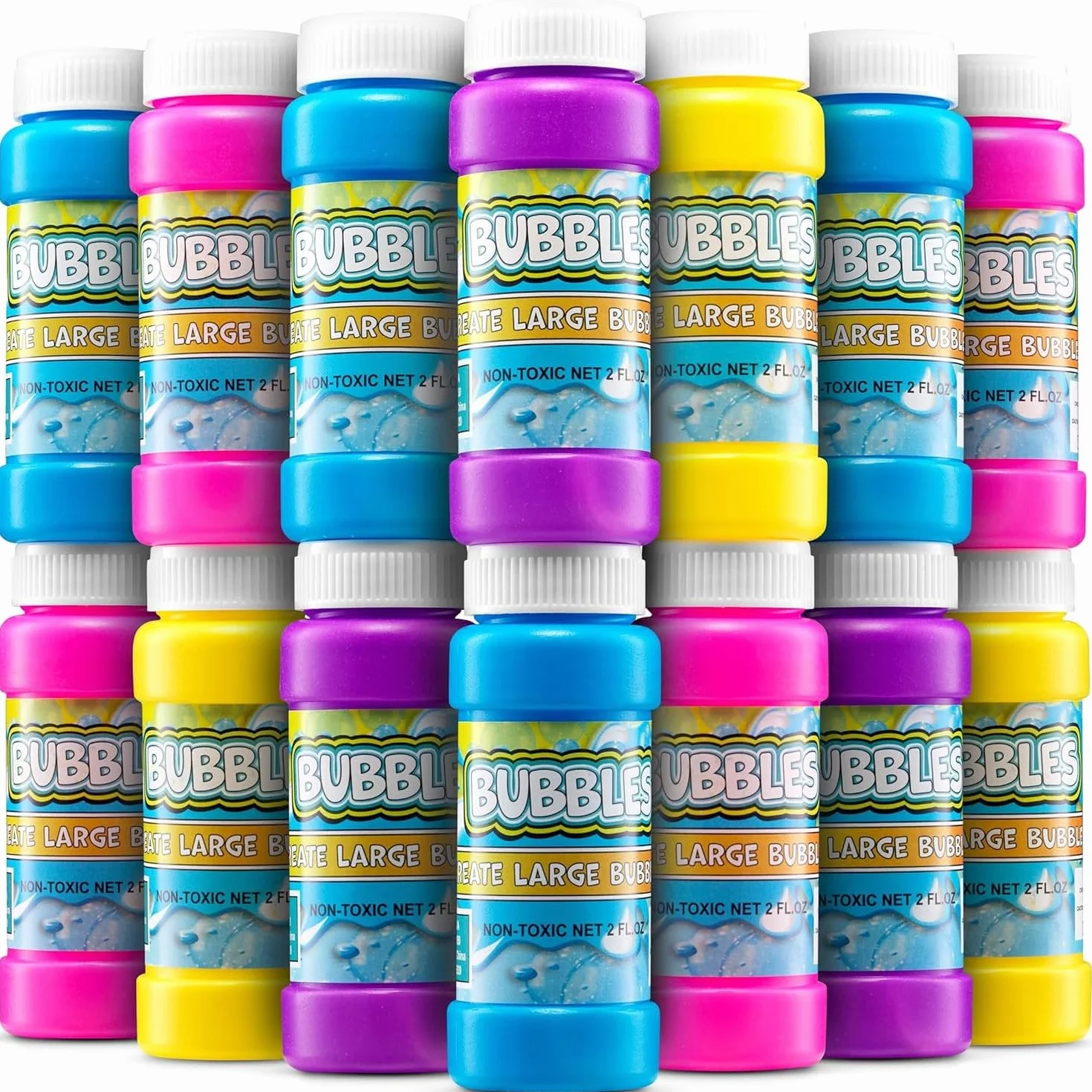 Bolle di sapone per bambini – Confezione da 24, 59,1 ml con bacchette, colori neon assortiti per giochi all'aperto, feste di compleanno e sacchetti regalo