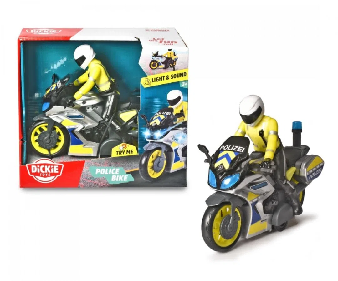 Dickie Go Real Police Moto a Frizione 17 cm, Luci & Suoni, con Personaggio Removibile e Snodato, + 3 Anni, 203729019