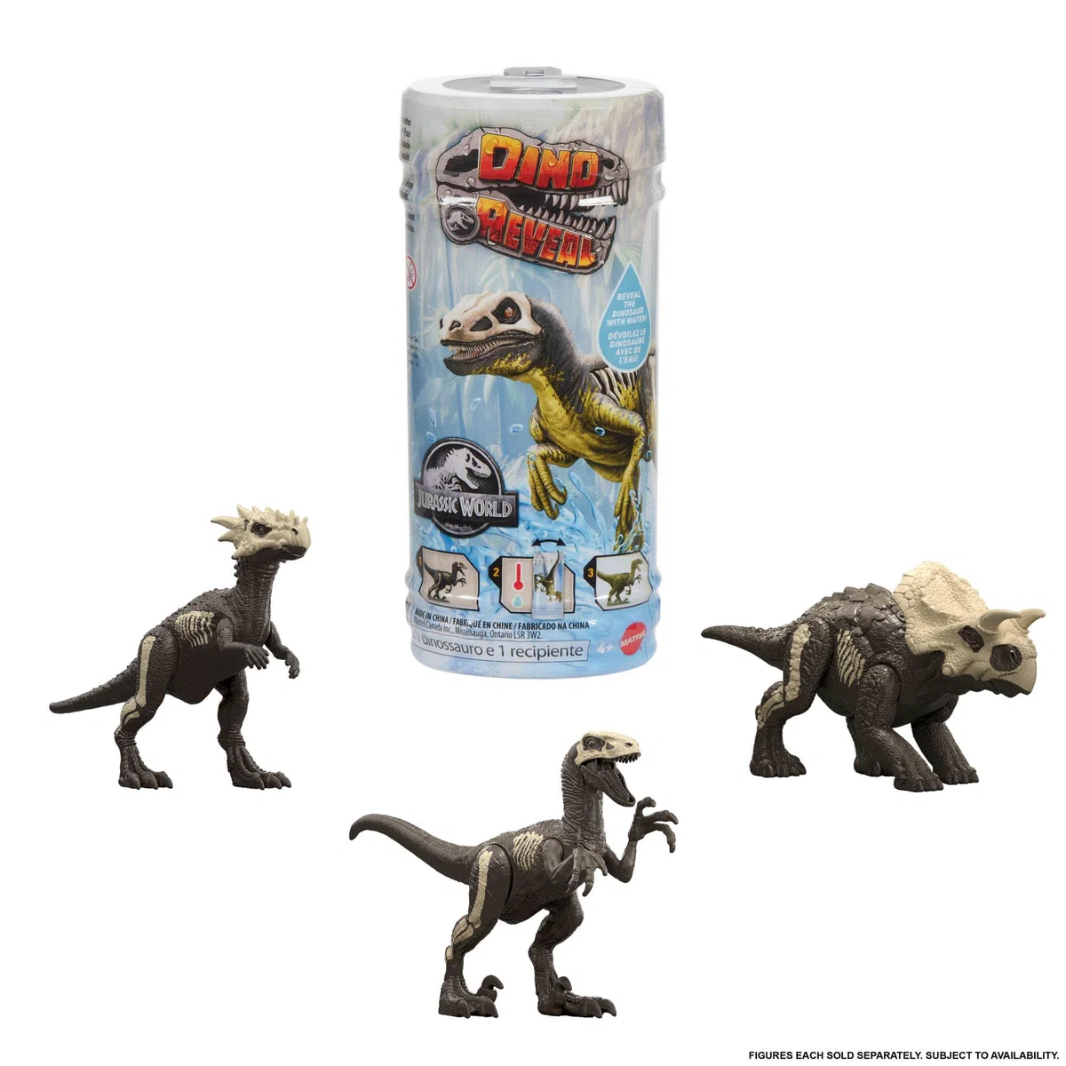 Mattel Jurassic World - Rivelazione del Dinoasuro a sorpresa, scopri il dinoasuro e immergilo in acqua calda per rivelare la decorazione completa, giocattolo per bambini, 4+ anni, JDC52