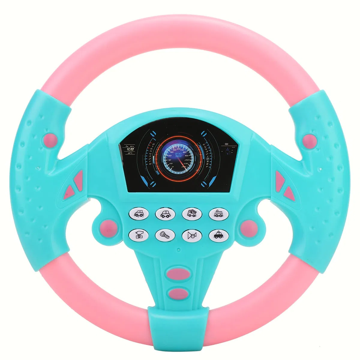 Volante Giocattolo per Bambini con Suoni per un Gioco Immaginativo, Suono di Auto e Musica Dinamica per la Capacità Uditiva, Ventosa in Plastica (Rosa e Blu)