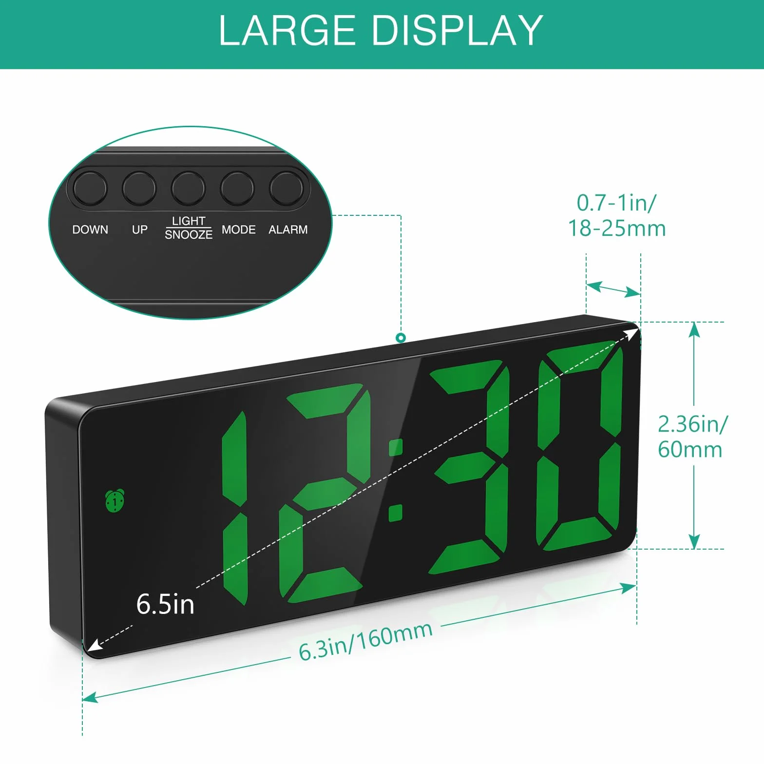 ORIA Sveglia Digitale da Comodino, Sveglia LED con Attivazione Vocale e Touch, Orologio da Tavolo con Data, Temperatura, Snooze, Luminosità su 3 Livelli, Alimentazione a Batteria/USB per Casa - Verde