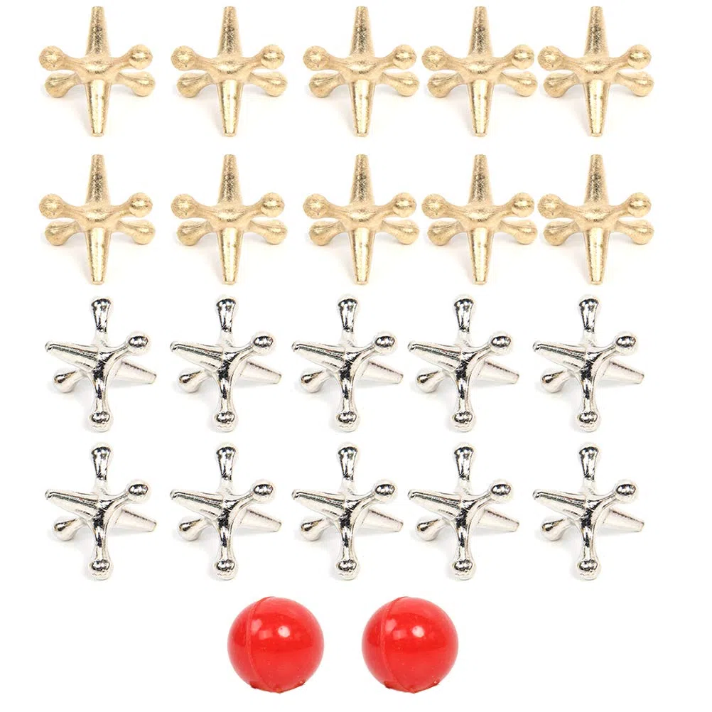 Keenso Gioco retrò con Jack e Palline in Metallo, Classico Gioco di Jack per Feste per Bambini e Adulti (d'oro, d'Argento)