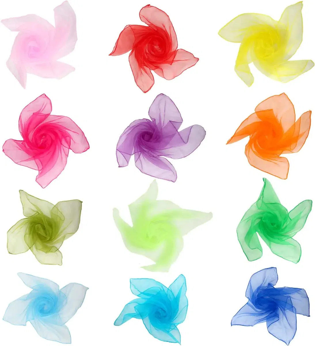 36 panni da giocoliere, colorati, in seta, per bambini, quadrati, danza, da ginnastica, sensoriali, da ballo, 60 x 60 cm, panni colorati
