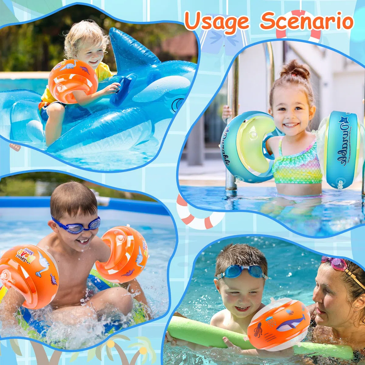 Gonfiabile Braccioli Bambini, Fasce Braccio Nuoto, Manicotti Nuoto, Ausilio Gonfiabile Nuoto Per Bambini Da 1 A 6 Anni, Con Pompa, Per Ragazze Ragazzi In Piscine Coperte E Aperto In Estate