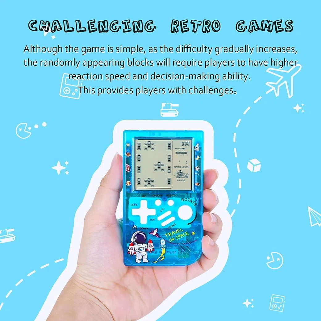 CZT Creativo trasparente piccolo Brick machine Console di gioco retrò Console di gioco portatile Puzzle interessante Regali per bambini Regali dello studente Console di gioco tascabile (Blue)