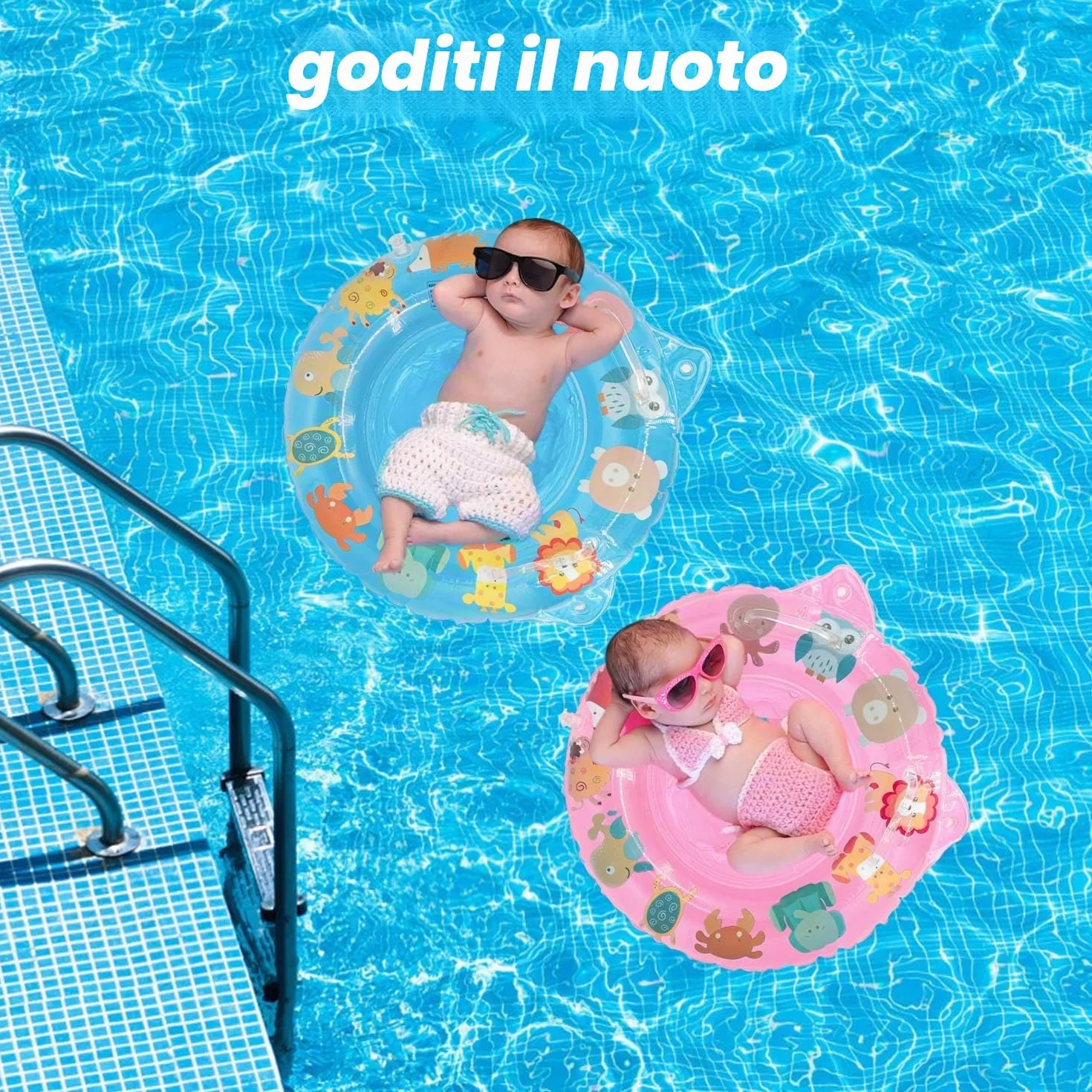 Anello da nuoto per bambini, anello da nuoto per bambini, sedia galleggiante gonfiabile regolabile per neonati, aiuto per il nuoto per neonati da 6 mesi a 36 mesi