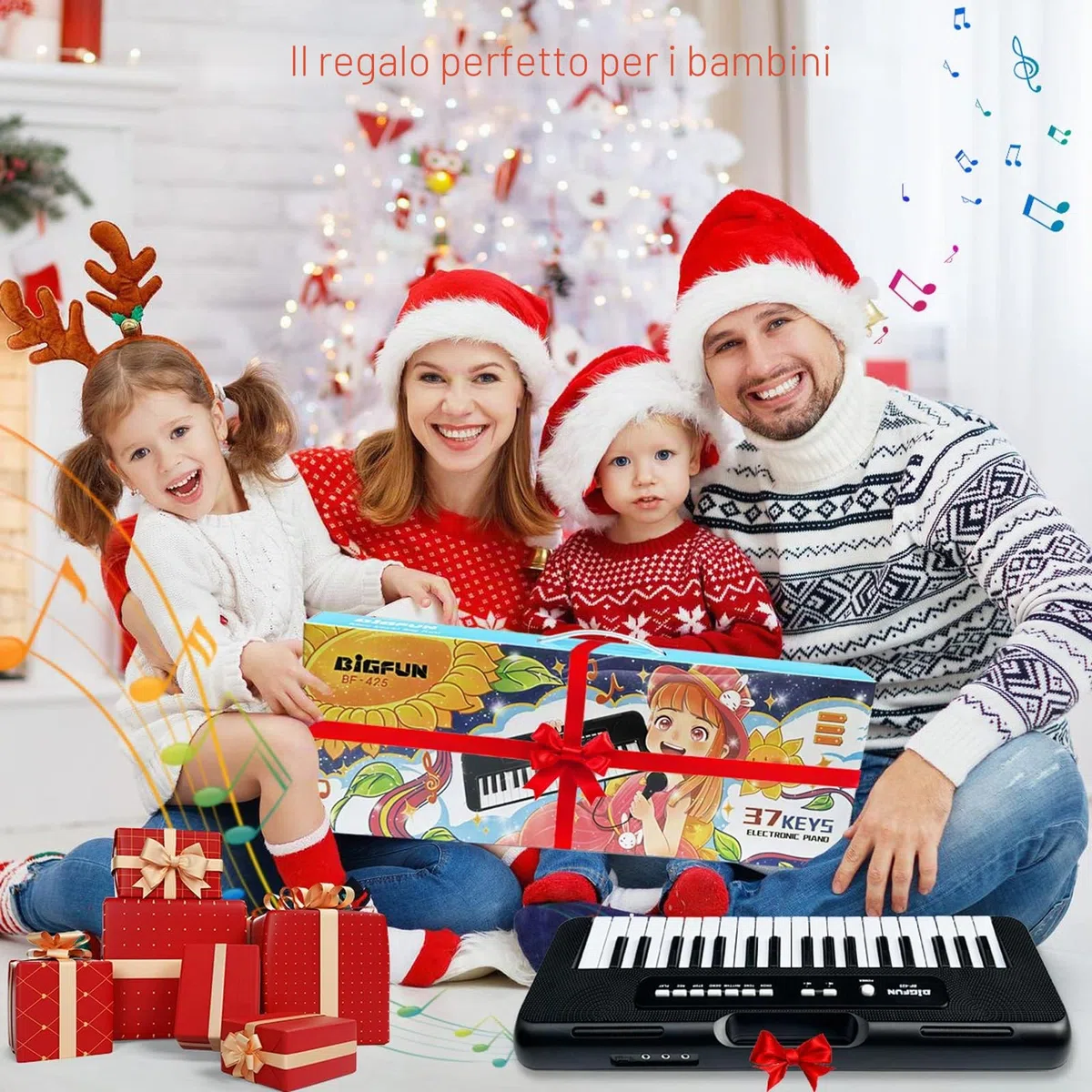Tastiera per Pianoforte per Bambini,37 Tasti Pianoforte per Bambini con Microfono Portatile Apprendimento Educativo Natale Regalo di compleanno Giocattoli per 3 4 5 6 7 8 Anni Ragazze Ragazzi(Nero)