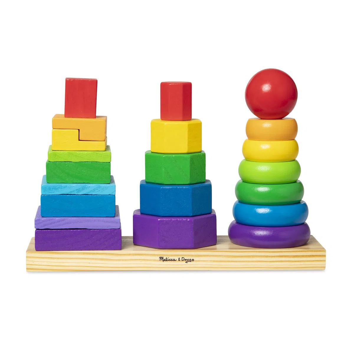 Melissa & Doug Impilatore Geometrico - Giocattoli per lo sviluppo, Giocattolo di Legno Impilabile per Bambini, Gioco Montessori, Regali per Bambino e Bambina, 2+ Anni