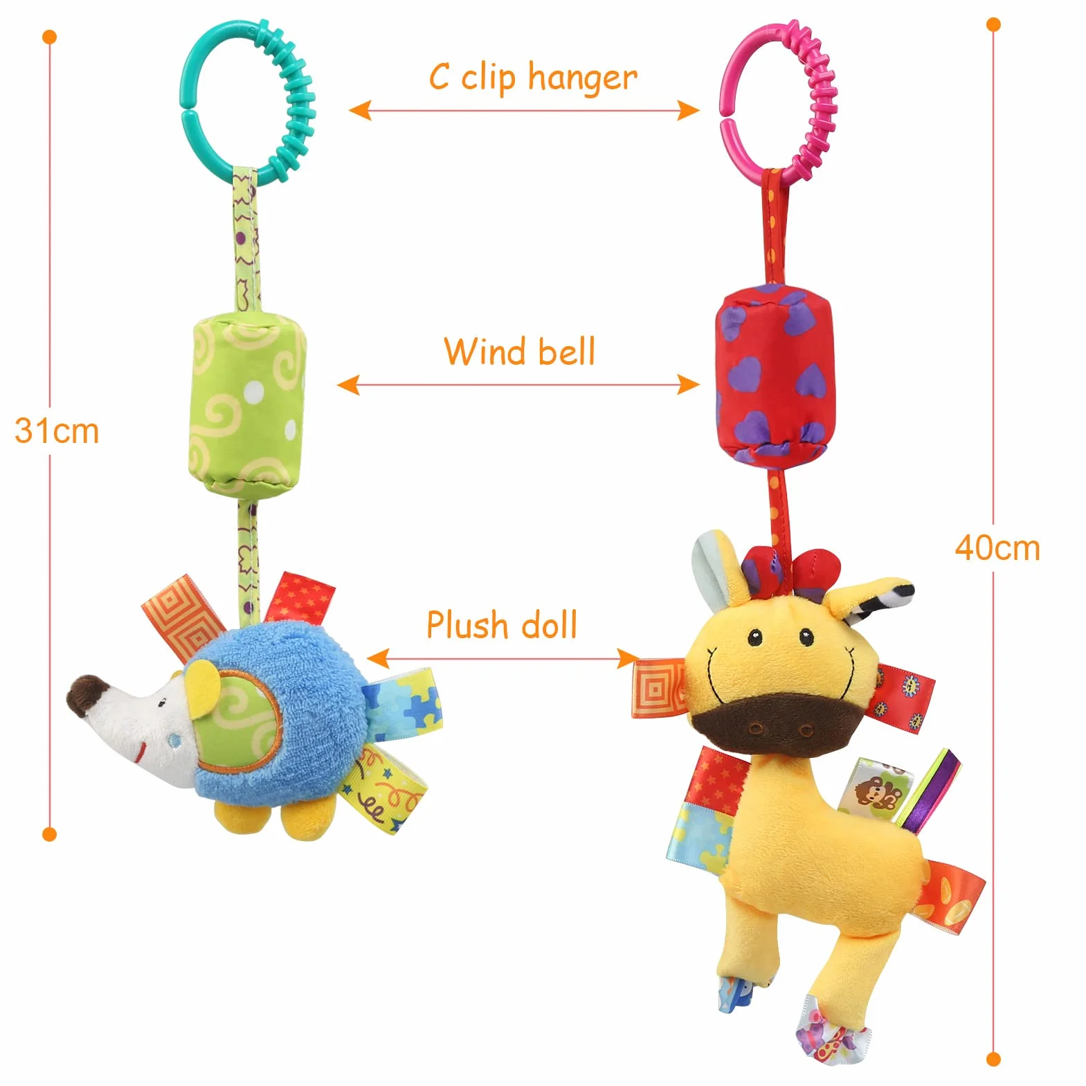 JoyLife Giocattolo da Appendere per Passeggino, 4 pezzi Sonagli Morbidi Peluche Sviluppo precoce Passeggino Giocattoli, Passeggino Carrozzina Giocattolo Appeso Sonagli con campanellini a Vento