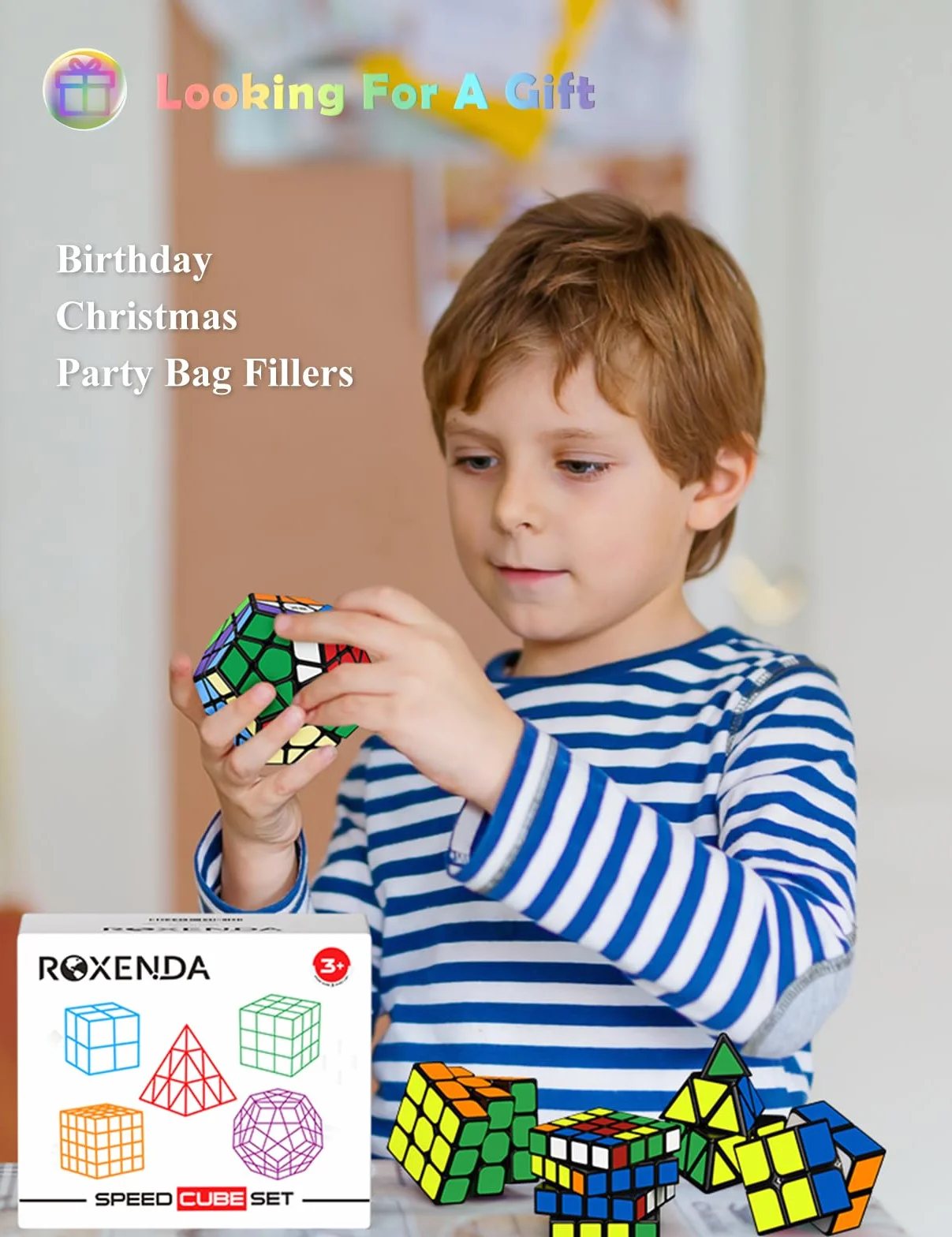 ROXENDA Speed Cube Set, 2X2 3X3 4X4 Piramide Megaminx Cube - Cubo Magico Fast Cubo di Velocità Collezione per Bambini e Adulti [5 Pack] (Sticker)