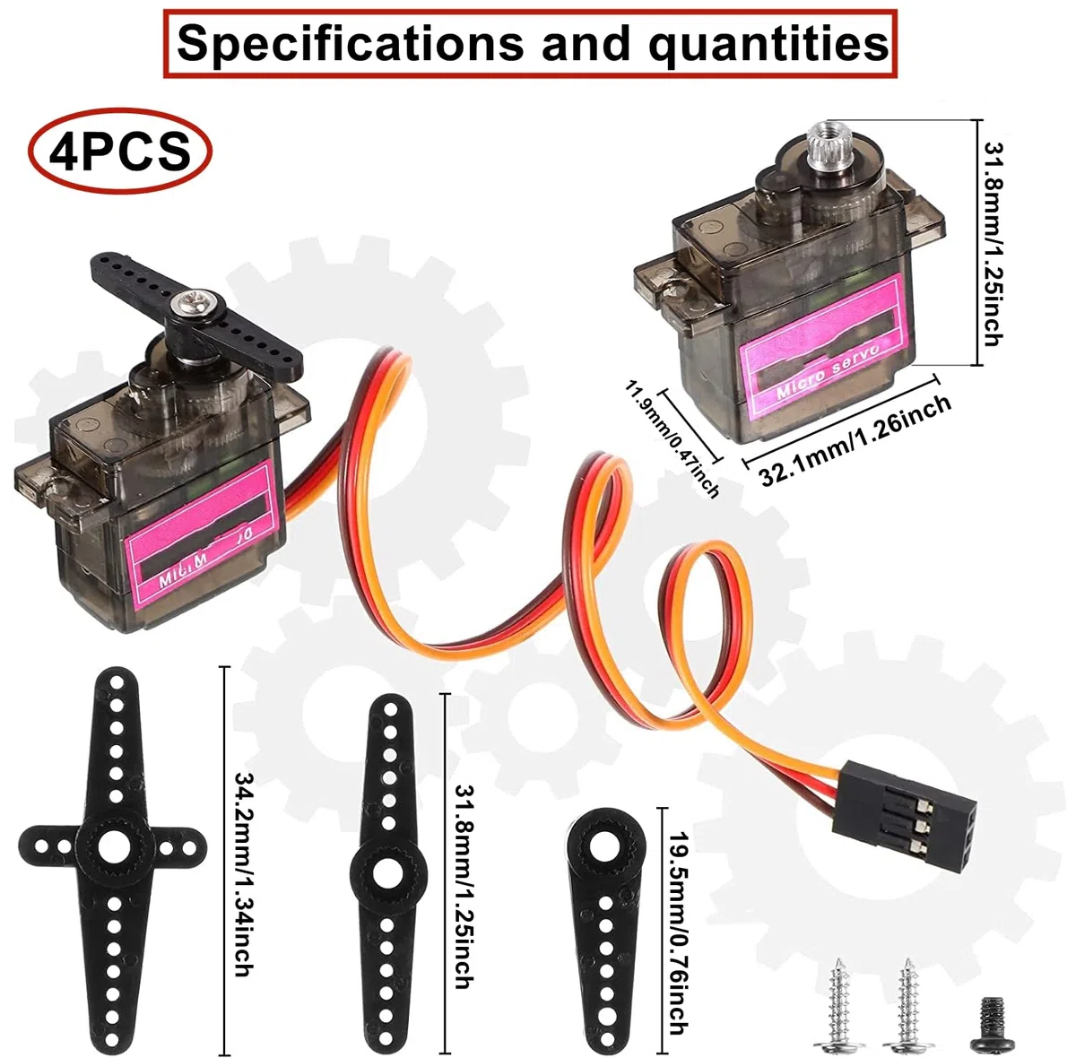 HUAZIZ 4 Pezzi Servo Micro Motor Gear Servo ad Alta velocità per RC Smart Robot Helicopter Car Plane Boat Compatibile con Arduino