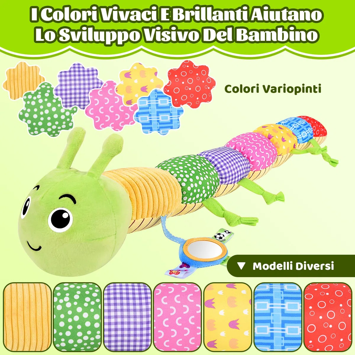 Herenear Bruco Musicale Peluche Giocattolo, Cuscino Grande Morbido Con Increspature Multisensoriali per Infantili