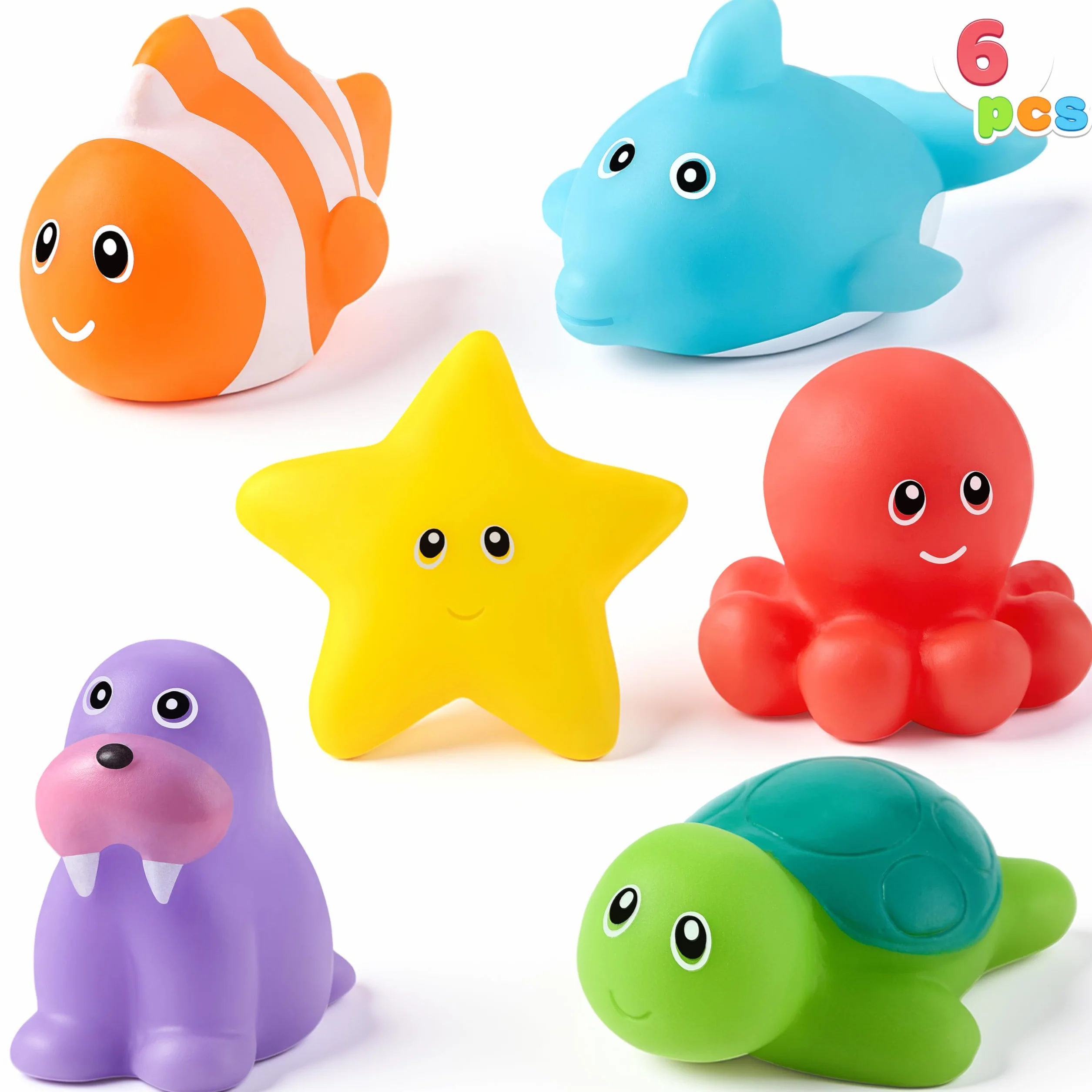 JOYIN - 6 Giocattoli da Bagno Animali Marini, Sigillati senza Fori & Antimuffa, Giocattoli d'Acqua Morbidi e Atossici per Bambini, Spremibili e Galleggianti, Ideali per Vasca e Piscina