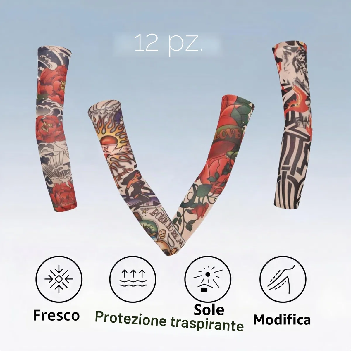 12 Pezzi Tatuaggi Maniche Copertura Arte Braccio Finto Tatuaggio Maniche Copertura Per Uomini Donne Nylon Manica Braccio Calze Elastiche Biker Sleevelet Halloween Tatuaggio Hip Hop Sun Block