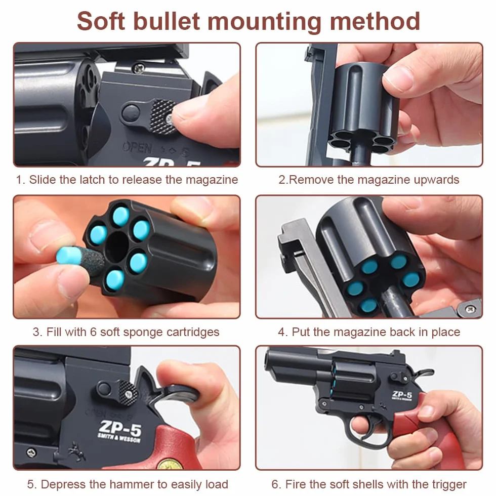 Revolver Giocattolo,Revolver per Bambini,Pistola Giocattolo,Con 24 Proiettili EVA,per Bambini 7 anni + il gioco all'interno e all'aperto,Regali per bambini (Marrone)