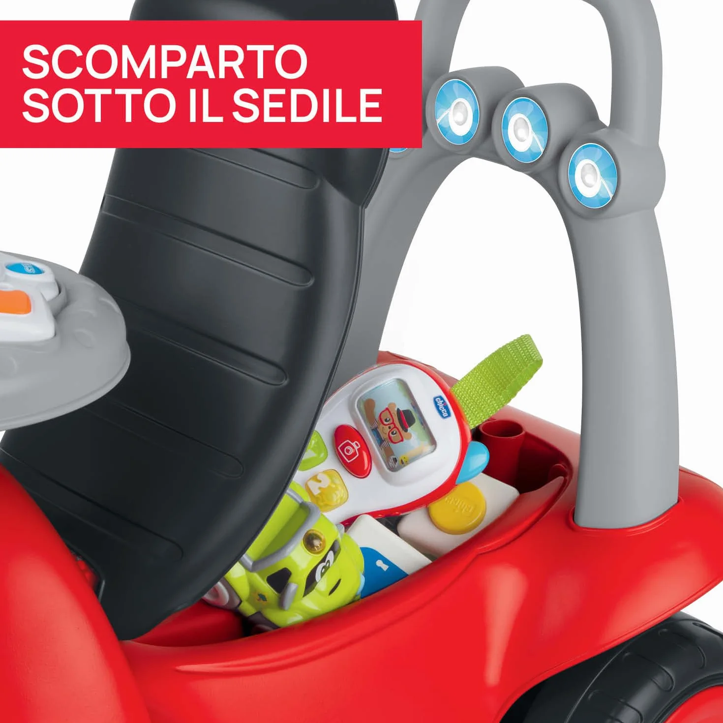 Chicco Billy Walk&Ride Eco+, Primi Passi, Girello e Cavalcabile, Assemblaggio Semplice, Manubrio Ergonomico, Ruote Larghe, Con Suoni e Luci di Guida, in Plastica Riciclata, Bambini 12-36 Mesi, Rosso