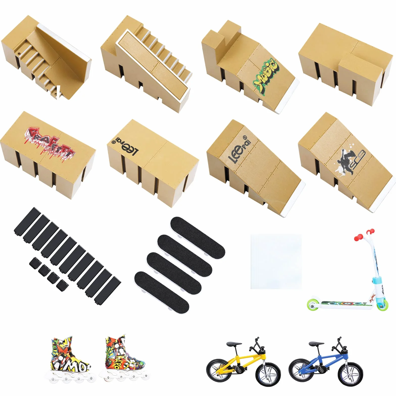 Skate Park Kit Finger Toys Rampa Parti per Skateboard Tastiera Rampa Parte Formazione Puntelli