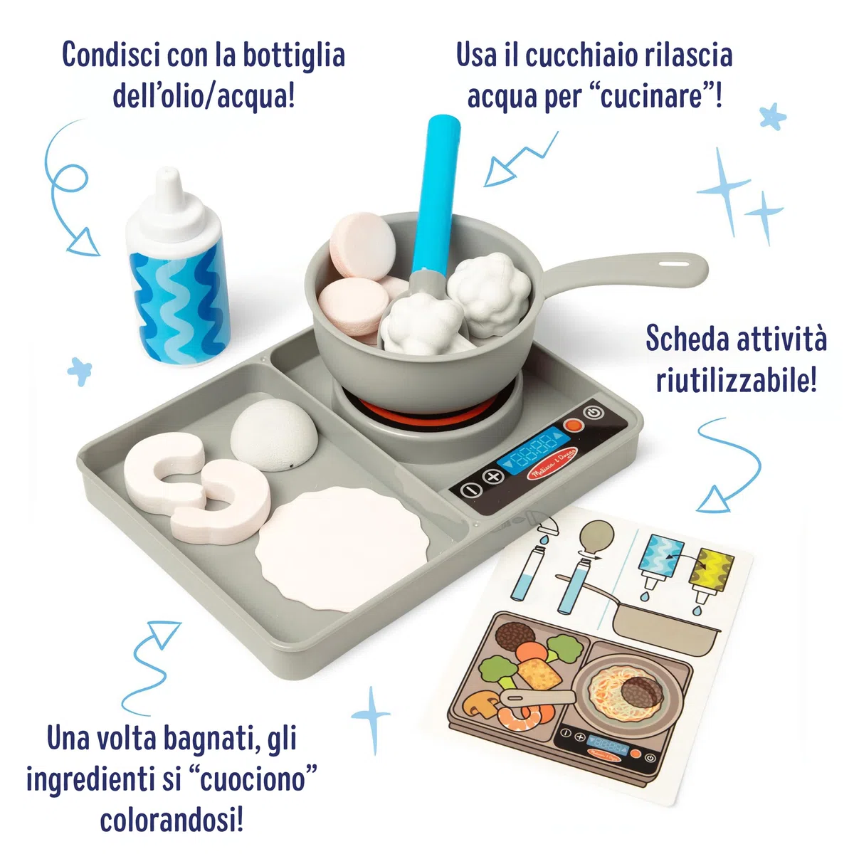 Melissa & Doug Set Water WOW! Piano Cottura - Fornello Giocattolo Cuoci e Mescola, Gioco Educativo con Cibo che Cambia Colore con l'Acqua, Regalo per Bambini e Bambine, 3+ Anni