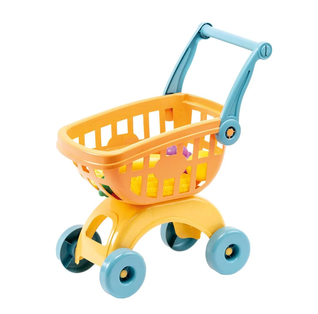 ODS - Maisonelle Bio, Carrellino della Spesa Giocattolo per Bambini, con Frutta, Verdure e Scatoline, Sostenibile in Bioplastica, 31,5x19x16 cm, Età Consigliata +2 Anni