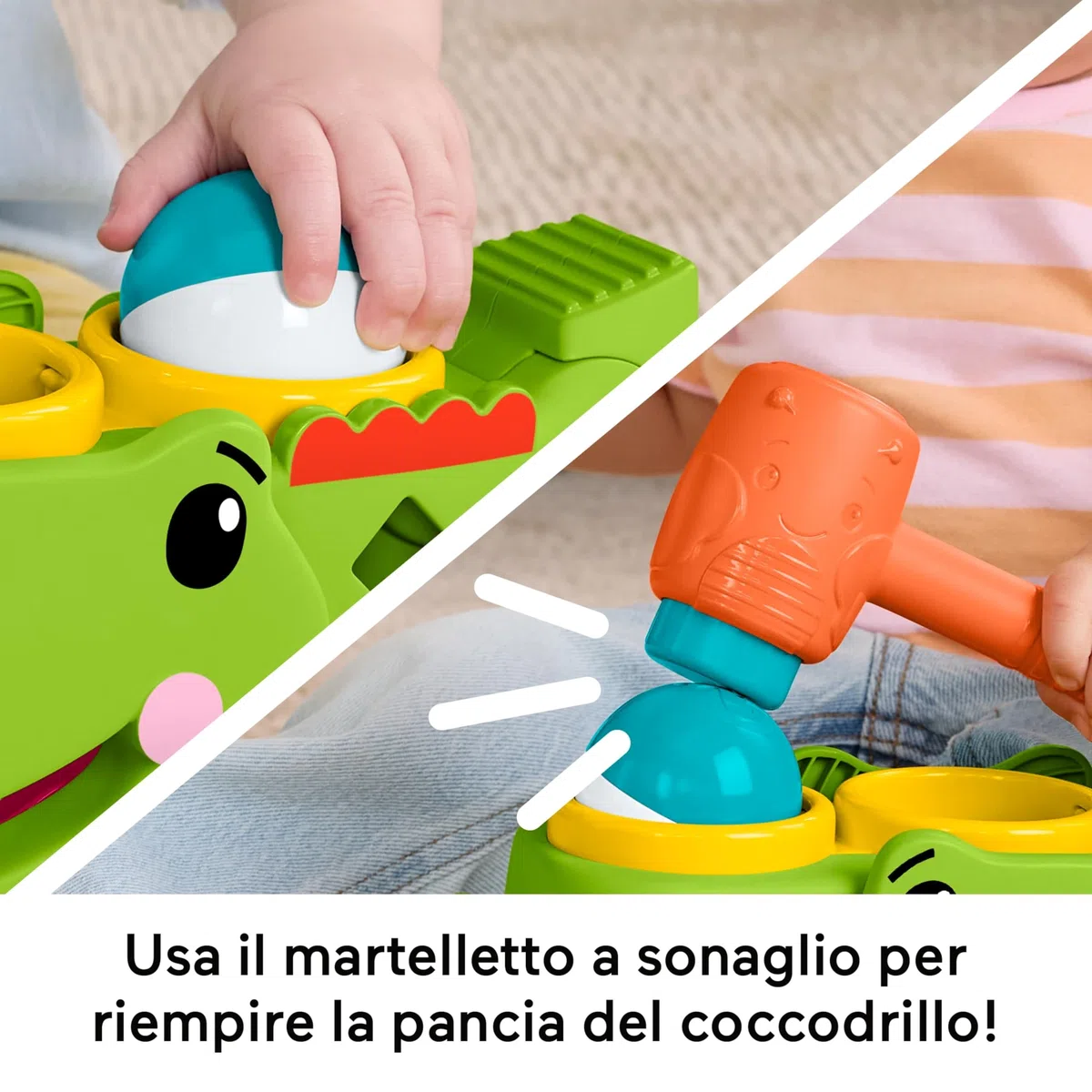Fisher-Price - Coccodrillo Baby Giocoliere, Giocattolo evolutivo con martelletto e 3 Palline per Lo Sviluppo della motricità e Le Prime Fasi del Gattonamento, 9+ Mesi, JLB94