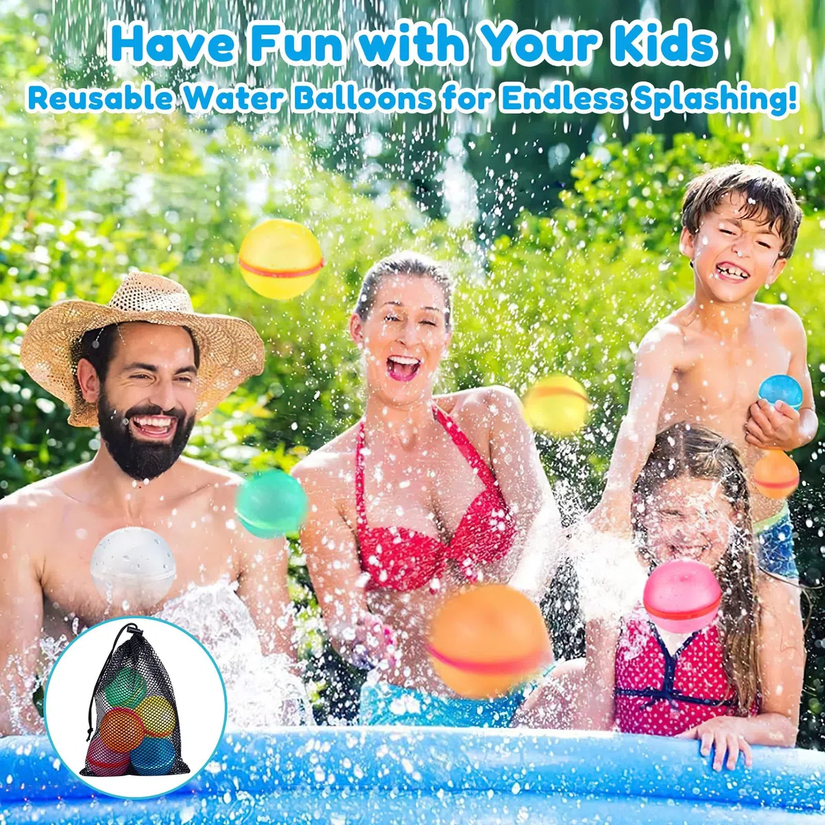 Palloncini Acqua Riutilizzabili 15 Pezzi in 5 Colori, Gavettoni Magnetici Autosigillanti in Silicone con Sacchetto a Rete, Giochi Acqua Bambini per Piscina e Spiaggia
