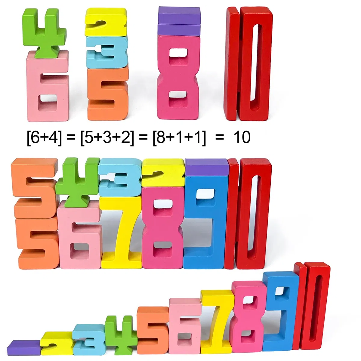 Blocchi Numero in Legno per Bambini, Wooden Number Building Blocks, Puzzle Numerici con Numeri da 1 a 10, Giocattoli da impilare e bilanciare