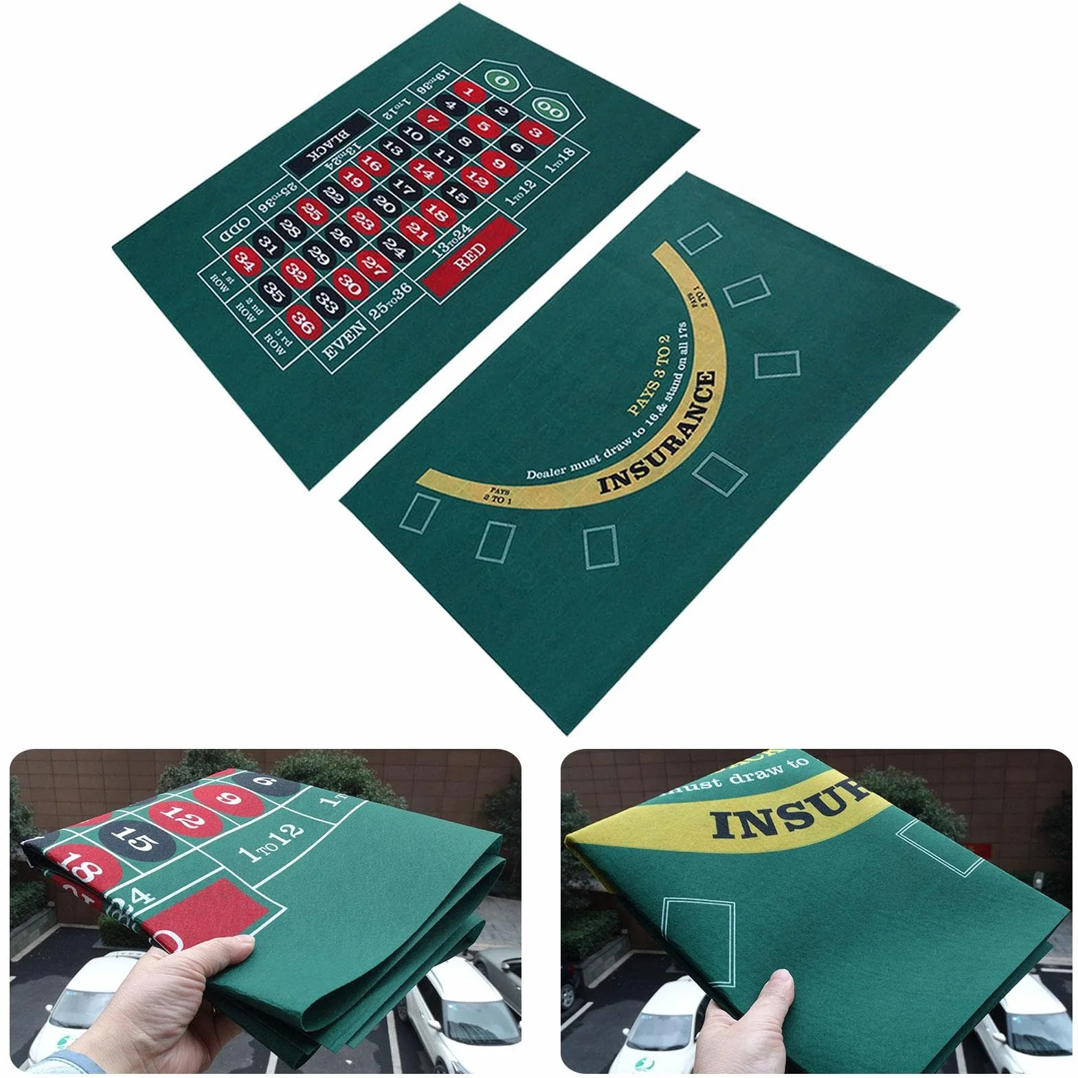 Tappetino da tavolo in feltro per casinò – verde Poker, Blackjack, Roulette | Tappetino da gioco portatile antiscivolo per feste di casinò a casa, facile installazione, serata di gioco e superficie in
