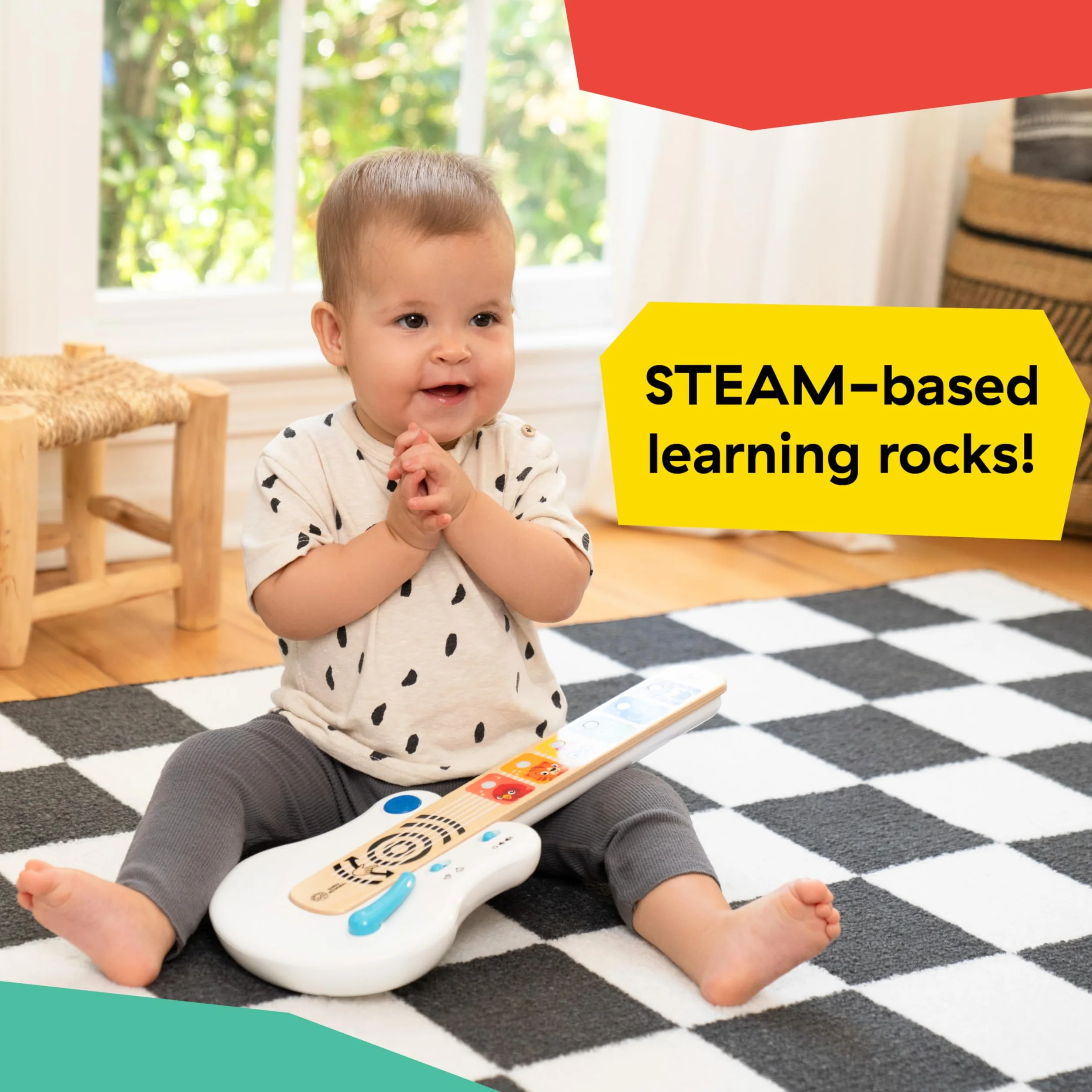 Baby Einstein, Hape, Chitarra Elettronica, Strum Along Songs Magic Touch, Giocattolo Musicale in Legno, 2 Modalità di Gioco, Strumenti Musicali per Bambini, dai 6 Mesi+