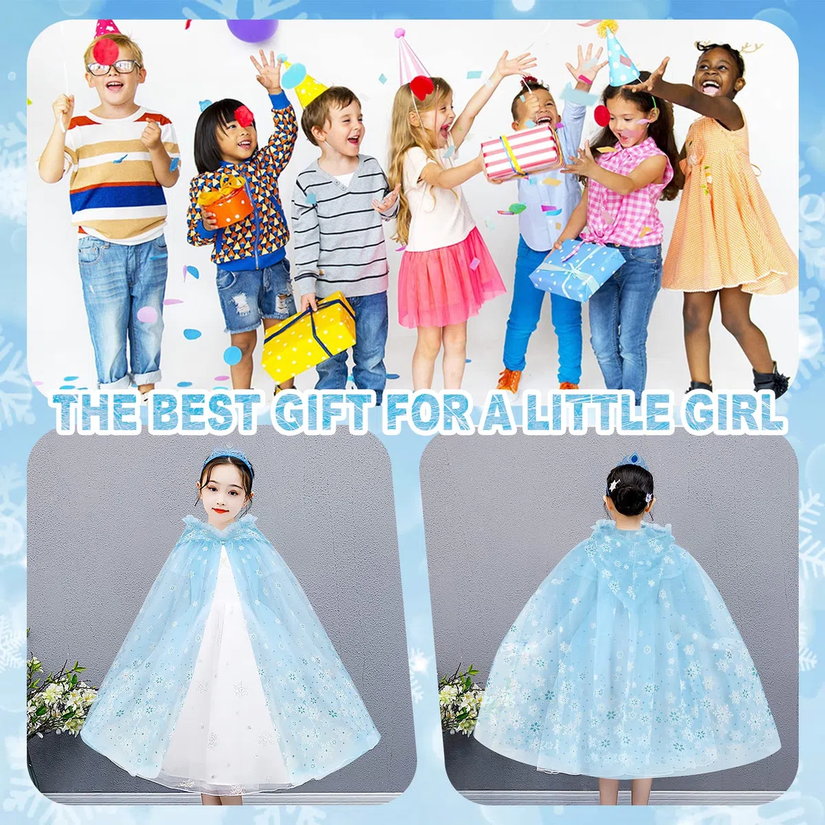 XEPST Mantello Principessa Bambina, Costume Principessa con Cappuccio, Mantello Blu Della Principessa Accessorio Scialle Cape Ragazze da Costume Carnevale Halloween Cosplay
