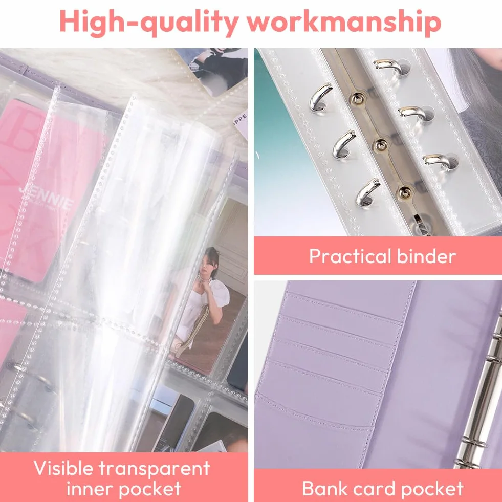 Kpop Photocard Binder A5 120 Tasche 4 Pagine 30 Pagine Album Fotografico 6 Album Ad Anelli in Pelle PU per Raccolta di Foto