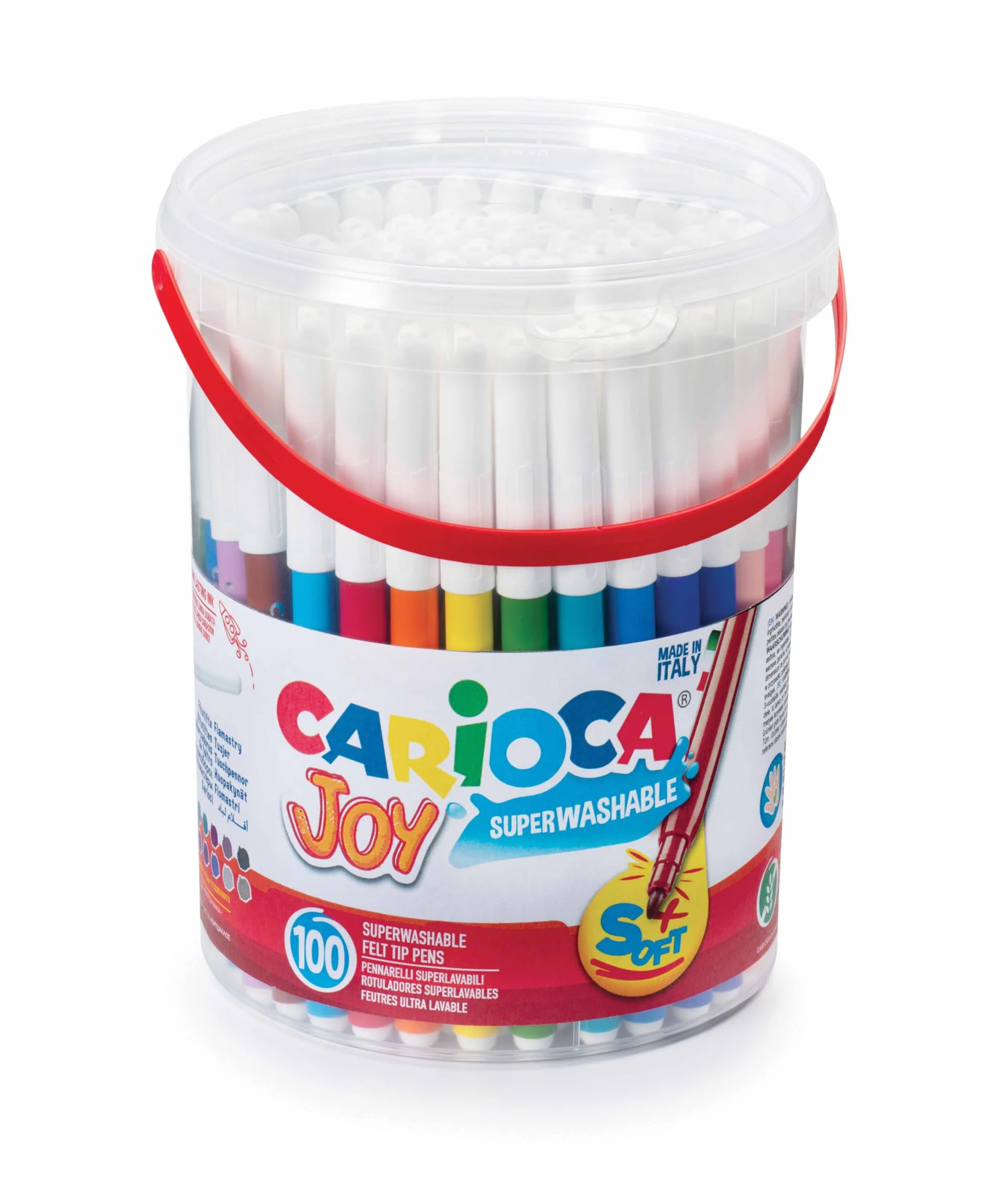 CARIOCA Barattolo Pennarelli Joy, Pennarelli Colorati per Bambini con Punta Fine, Ideali per Disegnare e Colorare, Super Lavabili, Colori Assortiti, 100 Pezzi