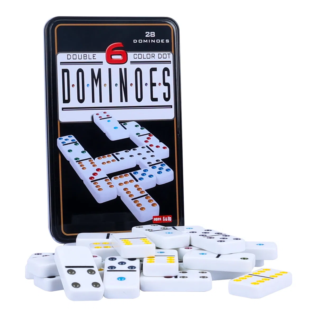 Domino Doppio 6 con Scatola di Metallo - 28 Pietre con Punti Colorati Set di Domino, Giochi da Tavolo Classici per Bambini e Adulti, Famiglie e Amici
