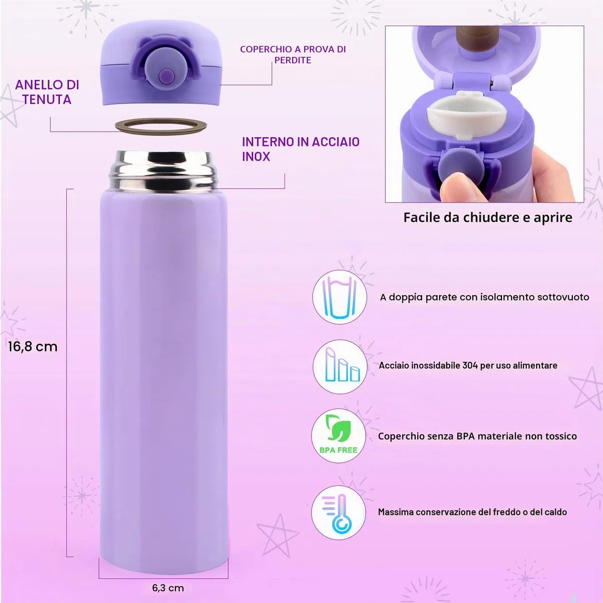 Regalo Bambina 5 6 7 8 9 10 11 Anni, Kit Borraccia Fai Da Te con Gemma Adesivi, Regali per Ragazze DIY Bottiglia D'acqua Bambini, Regali di Compleanno Ragazza 4-12 Anni, Bottiglia Termica Scuola