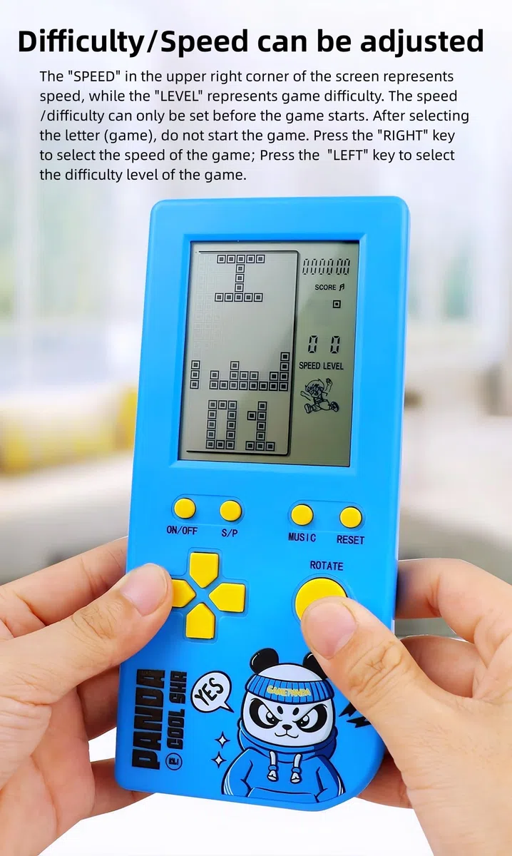 Panda Cartone Animato Console di Gioco Cubo Retrò 26 Giochi di Mattoni 2574 Livelli Velocità/Difficoltà Regolabile Gioco Elettronico Portatile per Bambini Regali di Giocattoli Puzzle (HPink)