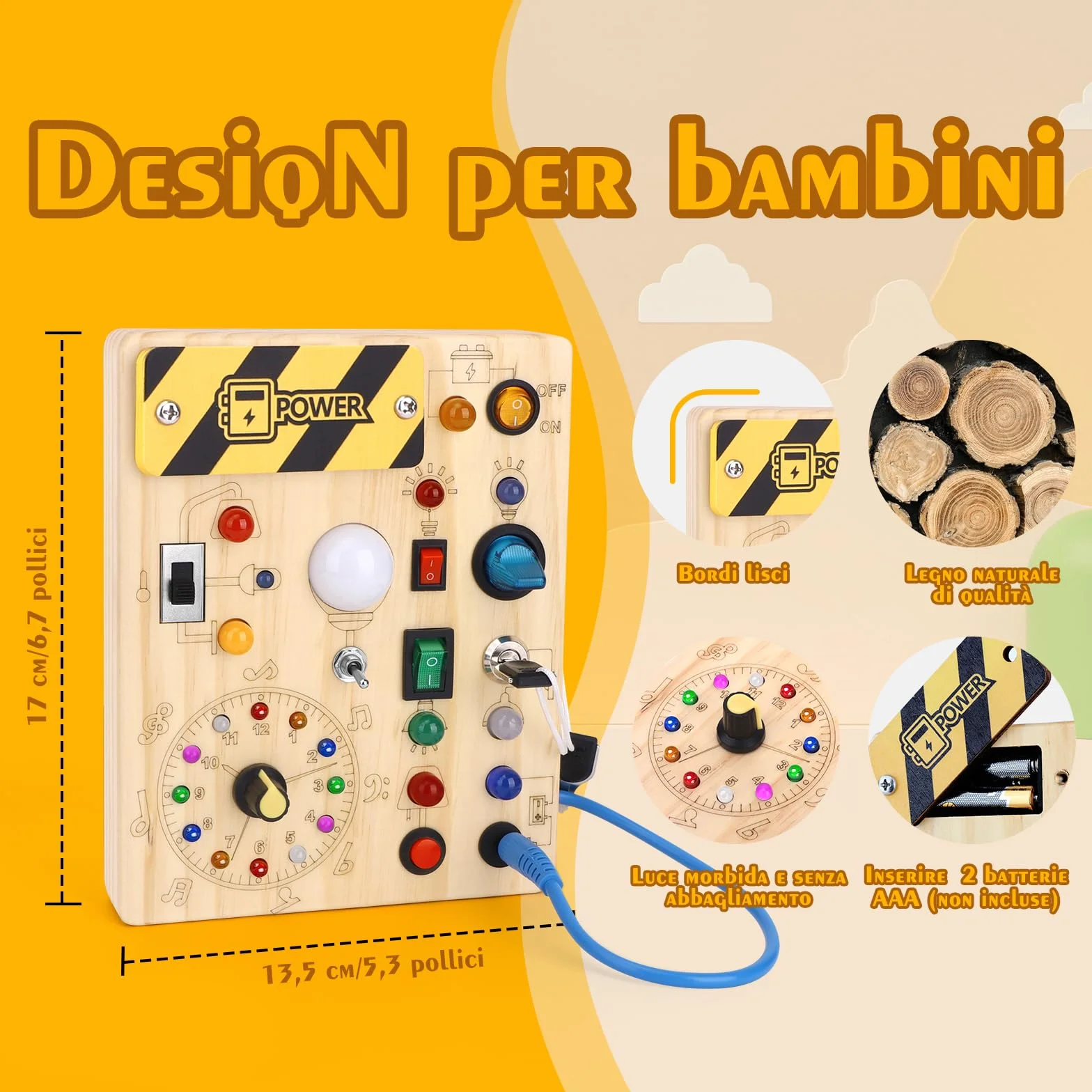 Hoarosall Busy Board Tavola delle attività Montessori in Legno per Bambini 1 2 3 Anni - Busy Board Sensoriale con 10 Interruttori e 23 Luci LED per Sviluppare la Motricità Fine