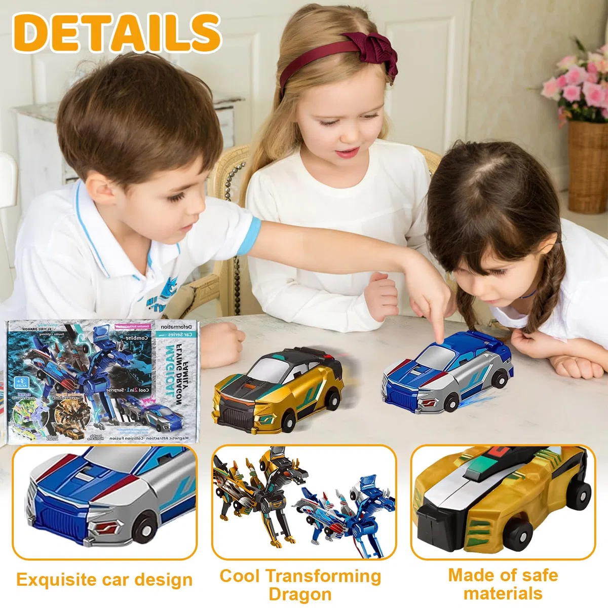 Auto Trasformabile Dinosauro Giocattolo, 2 in 1 Dino Auto Transformers, Giocattolo Auto Dinosauro Trasformabile, Drago Transf0rmers Macchina Giocattoli, Auto Dinosauro Trasf0rmabile per Regalo