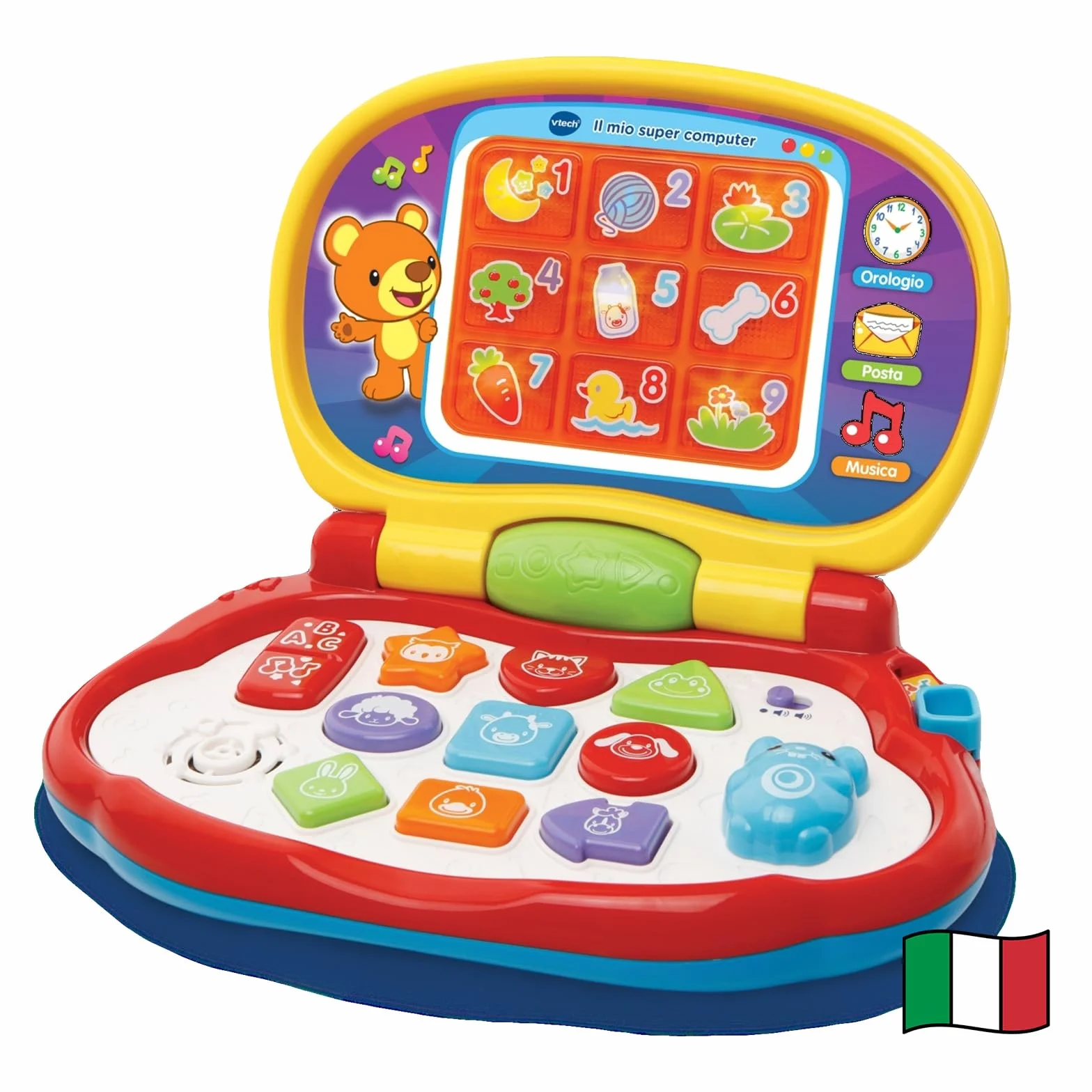 VTech Il Mio Super Computer, Computer Interattivo per Bambini, Computer con Mouse Effetti Luminosi, Pratica Maniglia, Gioco Bambino con Animali e Musica, Lingua Italiana, Batterie Incluse, 12-36 Mesi