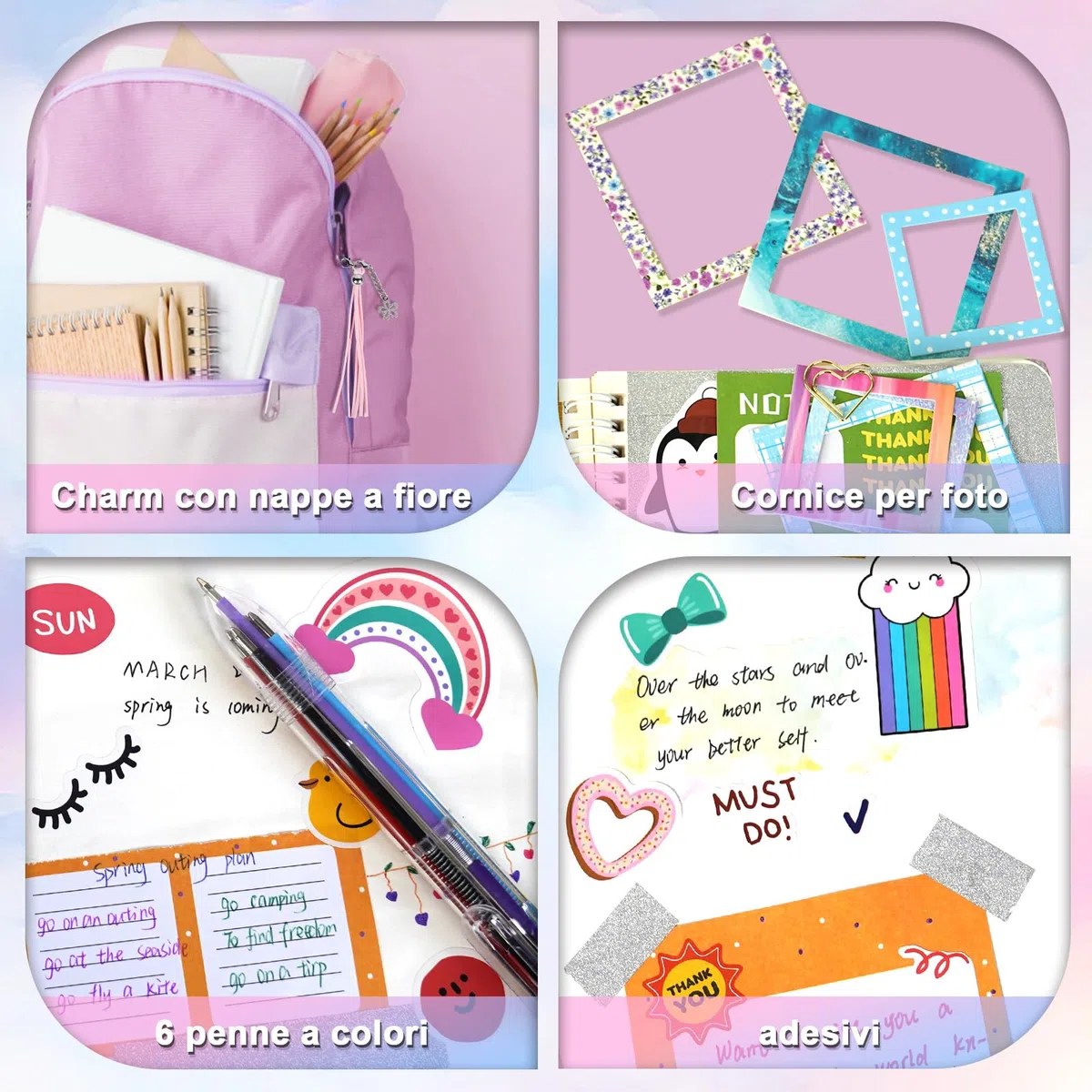 Herenear Set di Accessori per Scrapbook, 92 Pezzi DIY Scrapbooking Kit con Estetico Journaling A5, 8 Fogli di Adesivi Contiene Oltre 100+ Modelli, Scrapbooking kit Regalo per Ragazze Compleanni