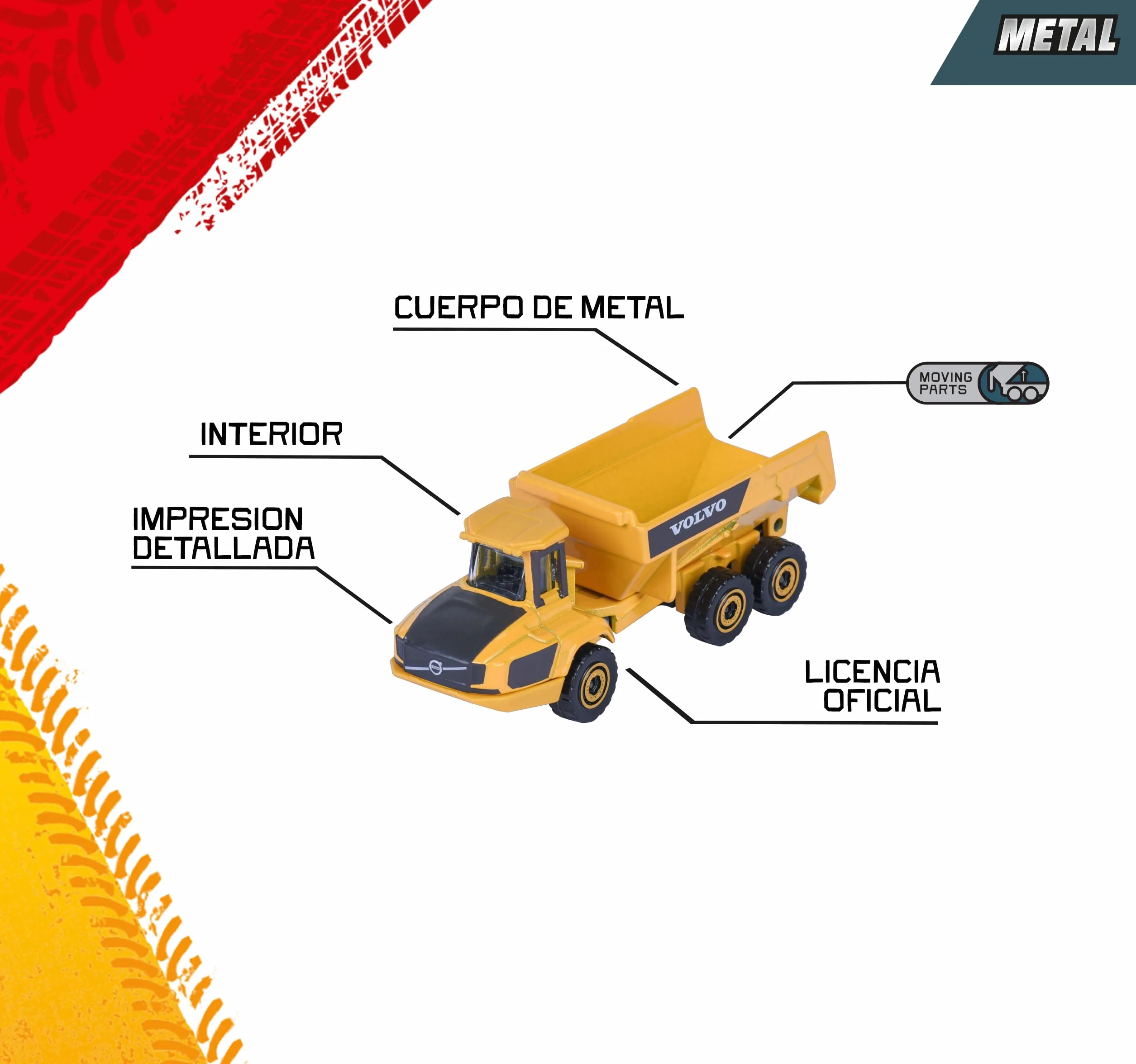 Majorette – Volvo Construction 4 Pieces Giftpack – Set Veicoli da Cantiere in Metallo, 4 Mezzi da Costruzione con Parti Mobili, 8503105000S06, Giocattolo per Bambini dai 3 Anni in su