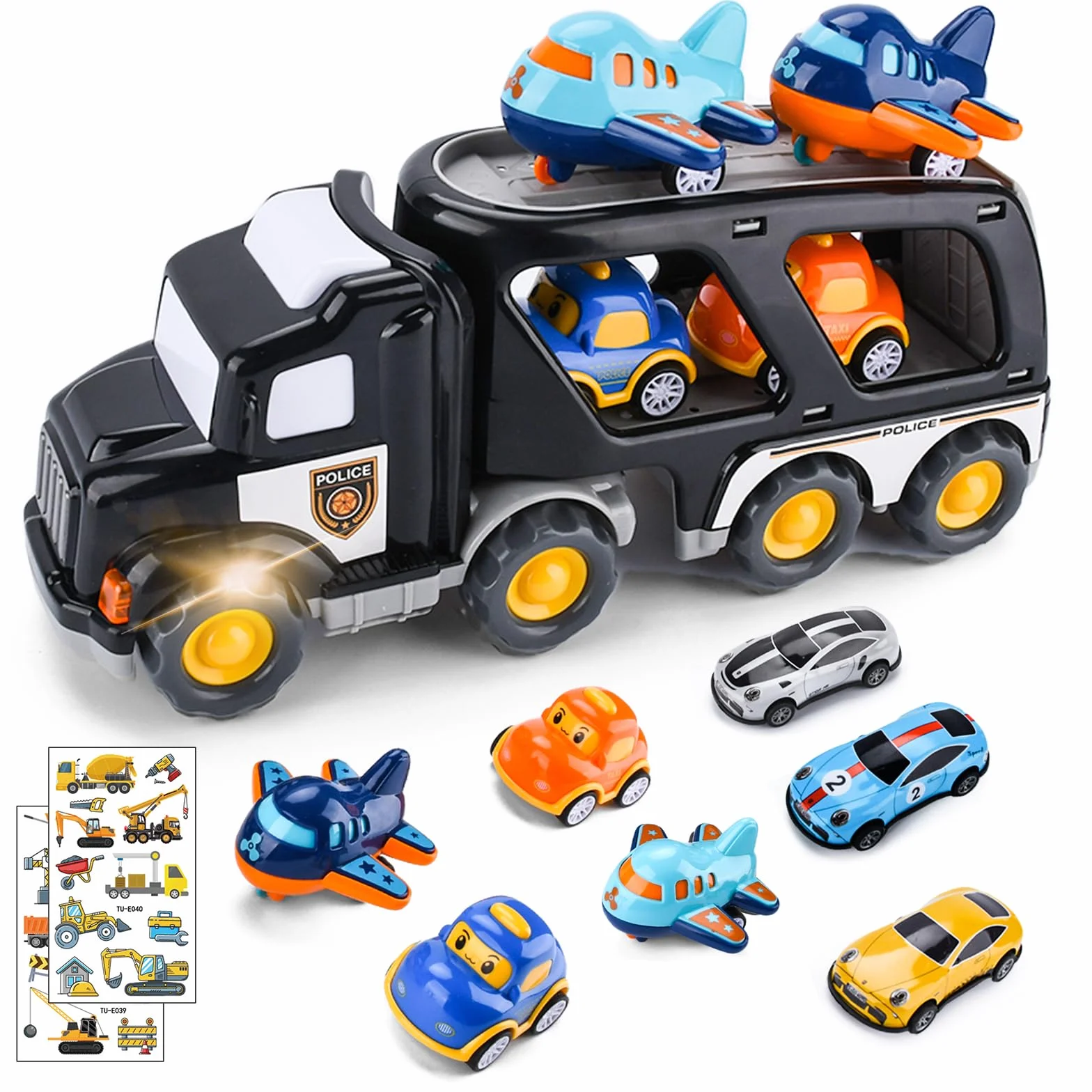8 in 1 Camion Macchinine Giocattolo Trasportatore con Suoni e Luci per Bambini 1 2 3 4 5 Anni, 7 Mini Cars, Macchina Trucks Regalo per Bambino Ragazze Ragazzi