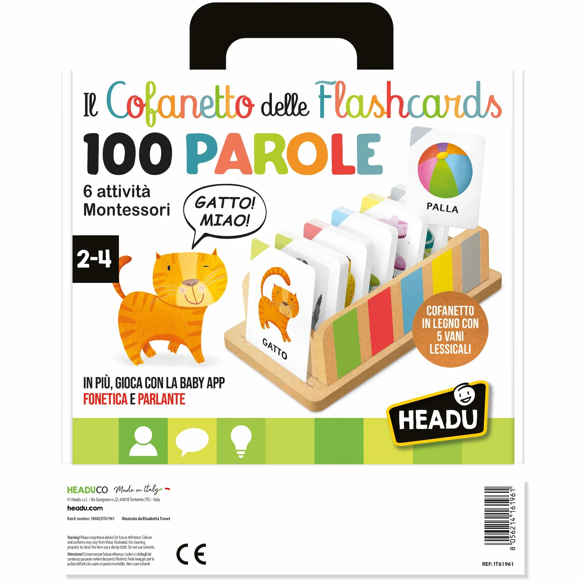 HEADU - Il Cofanetto delle Flashcards 100 parole - La Più Ricca Raccolta di Flashcards Per Imparare le Prime Parole | Con App Interattiva, Gioco Educativo 2 3 4 Anni, Idea Regalo, Made in Italy