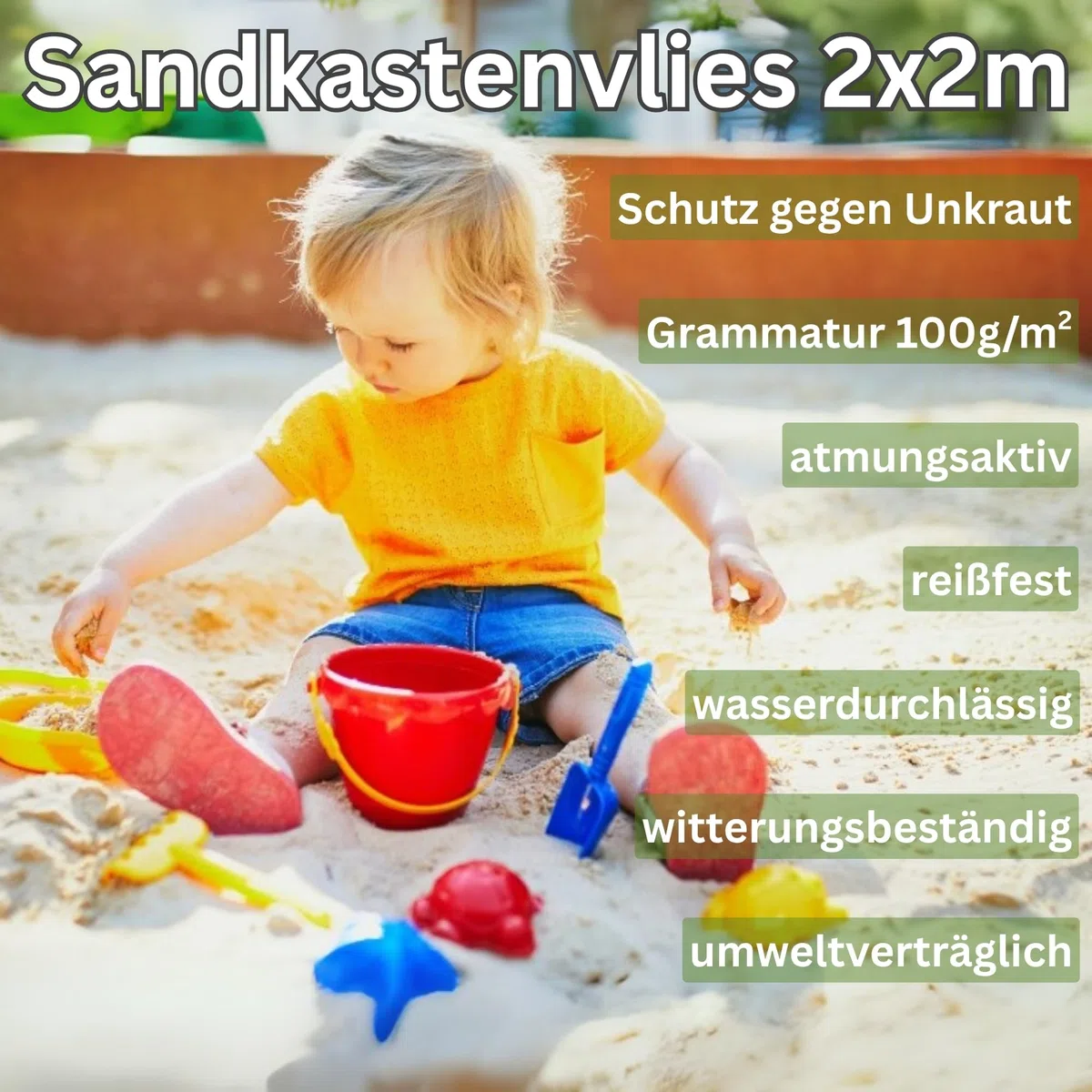 Sandpit fleece 2x2 m - vello antierba per i bambini Sandpit - sottostrato di sabbia impermeabile e permeabile all'acqua a prova di strappo ecologico